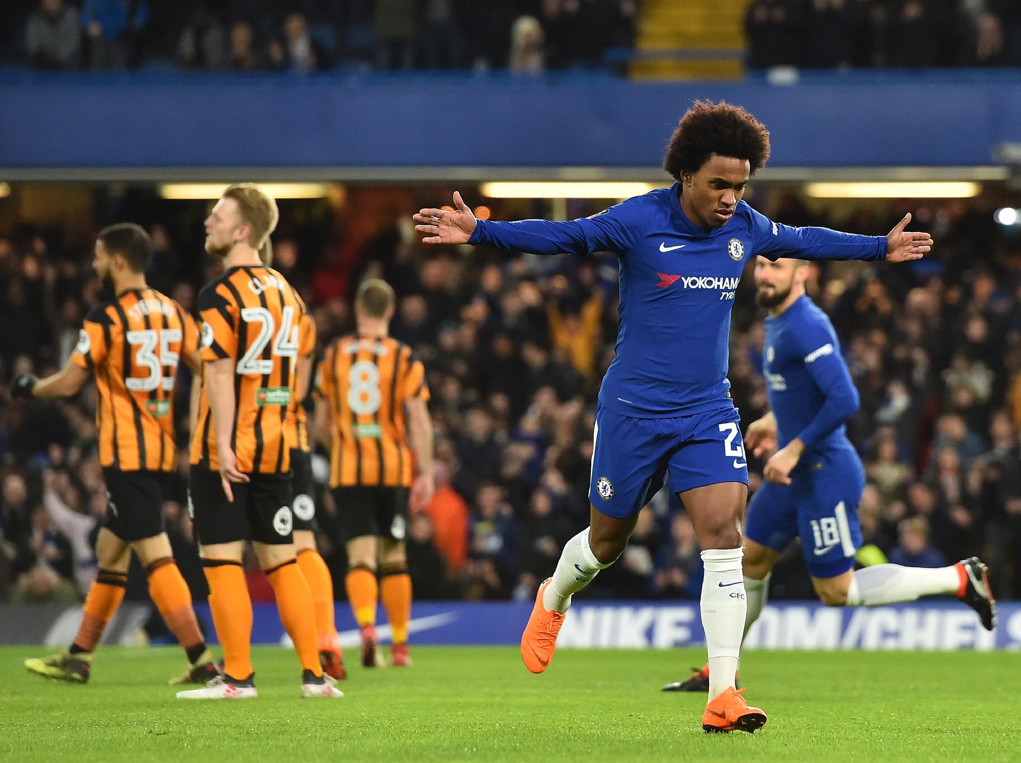 Willian celebrates scoring Chelsea's opening goal