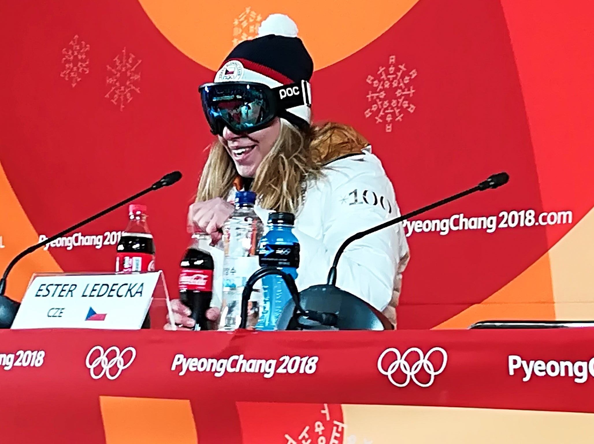 Ester Ledecka during her gold medal press conference