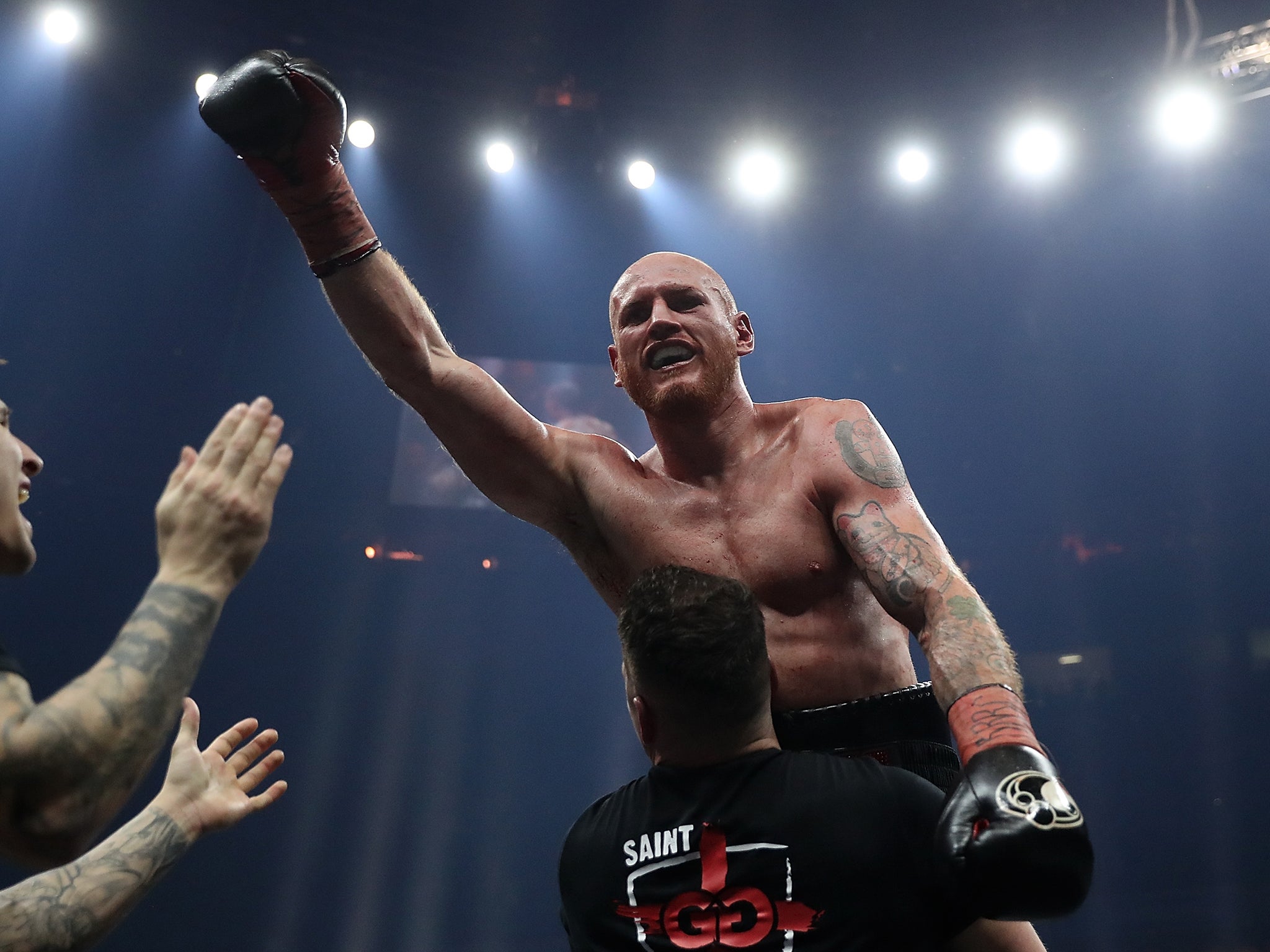 Groves celebrates his victory over Chris Eubank Jr