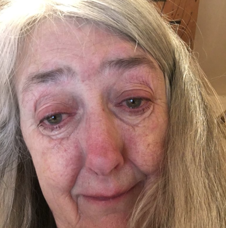 Mary Beard tweeted a photo of herself and said she was ‘crying right now’ after the backlash to a tweet she posted about the Oxfam sex abuse scandal