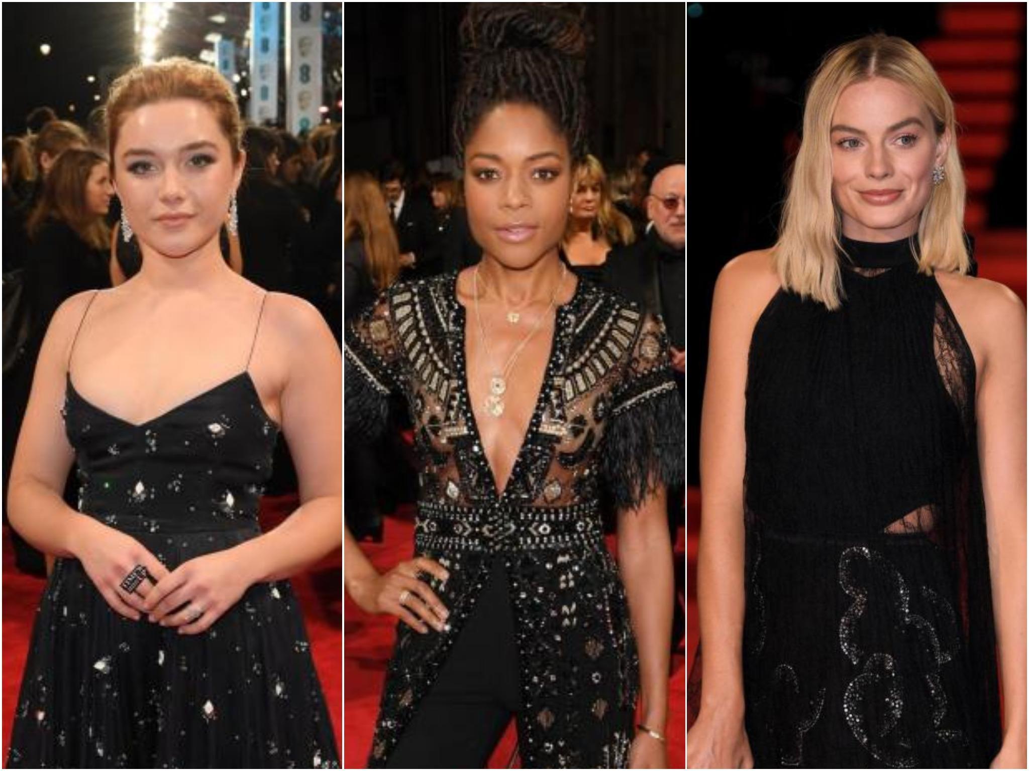 Florence Pugh, Naomie Harris, and Margot Robbie at the BAFTAs 2018