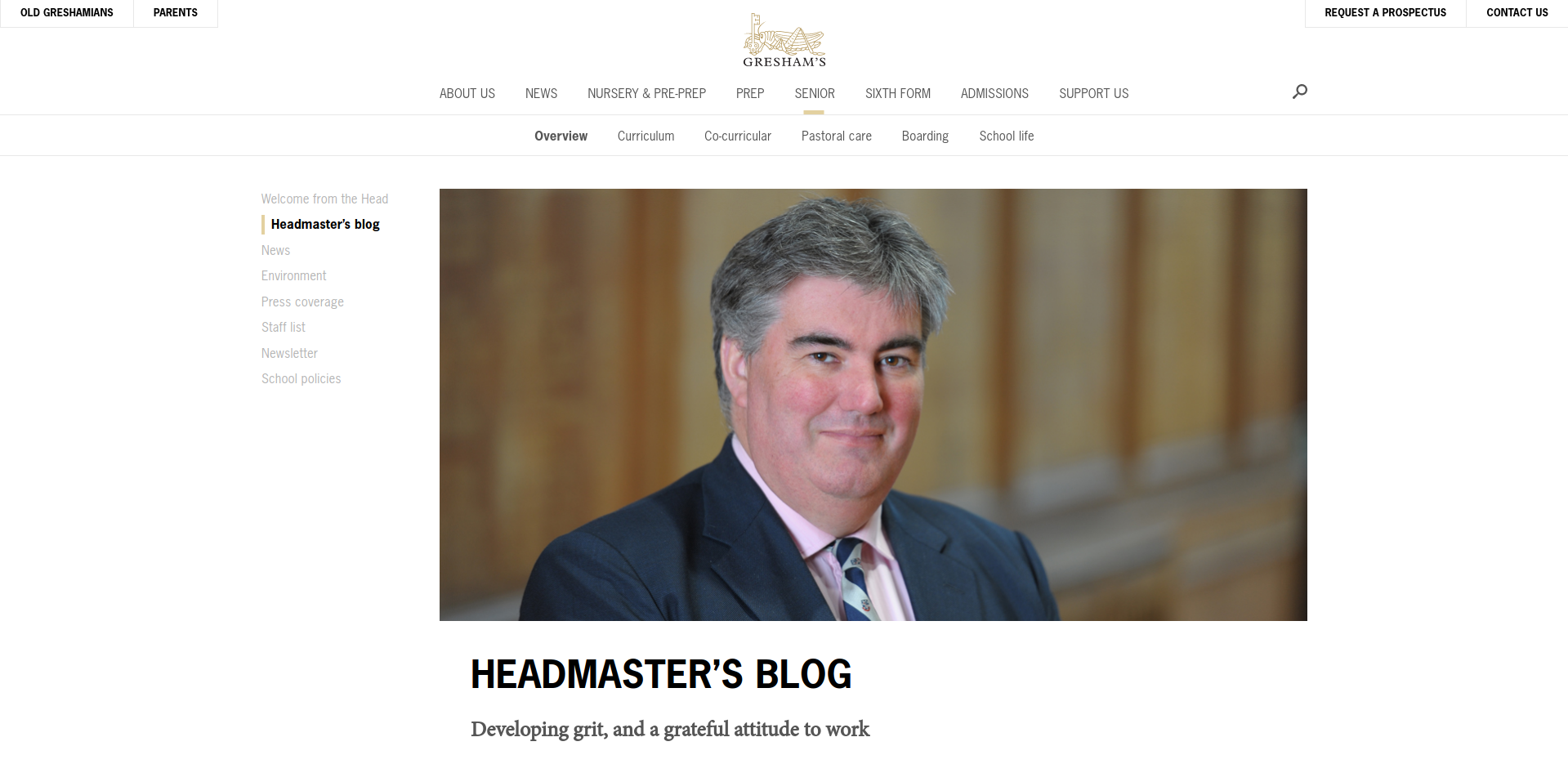 Headmaster Douglas Robb wrote a blog post about 'developing grit' (Gresham's)