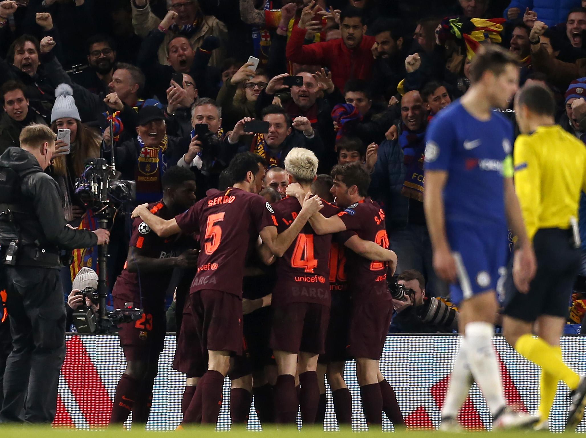 Barcelona celebrate their equaliser