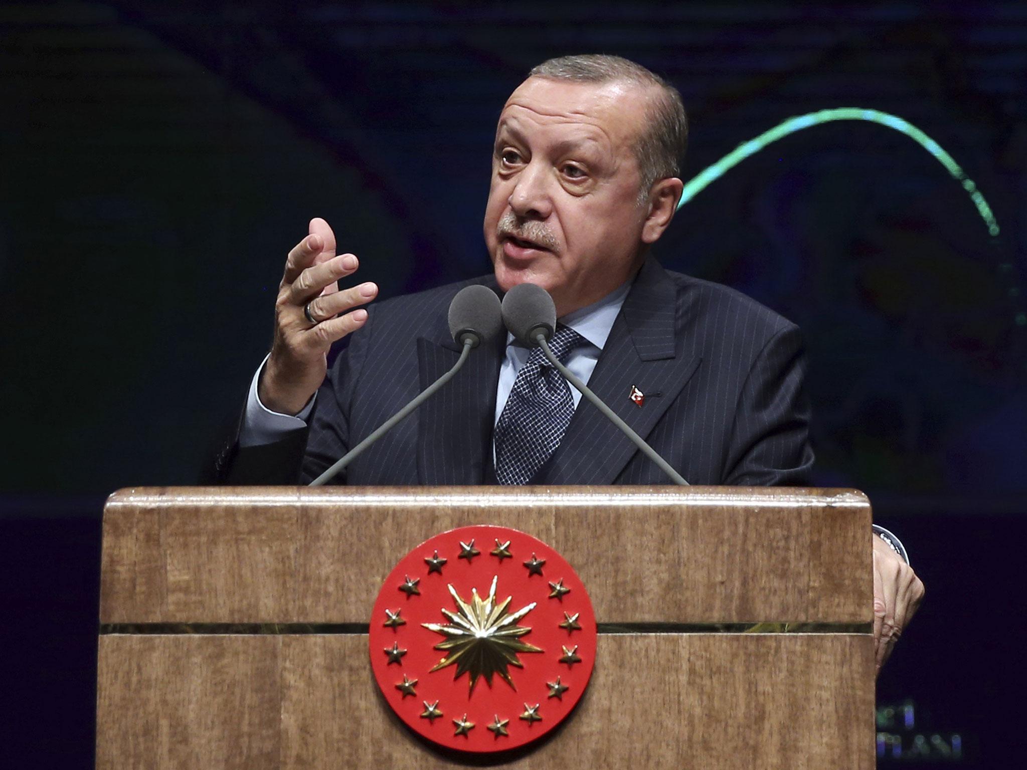 Turkish President Recep Tayyip Erdogan speaks in Ankara on Wednesday