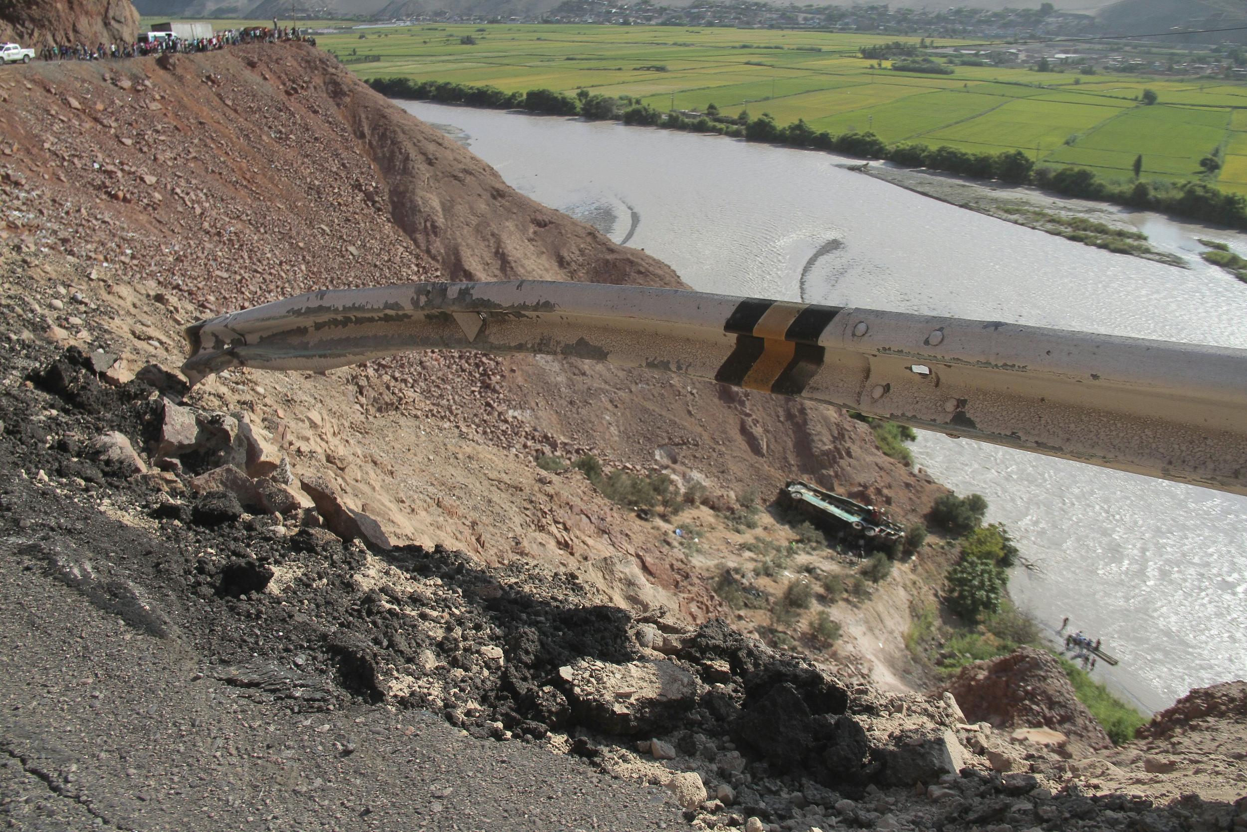 A photo of the crash site taken from the top of the ravine