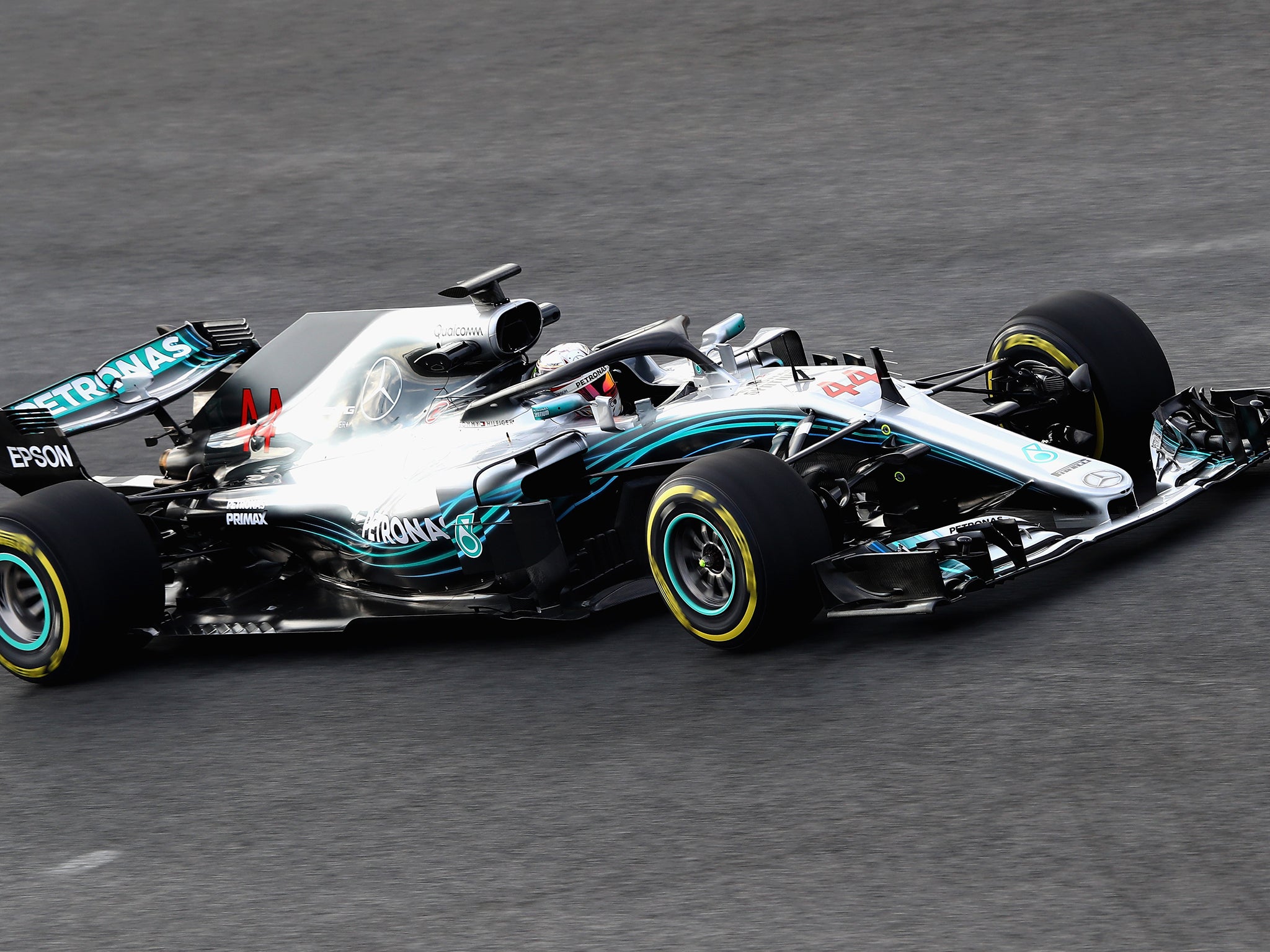 Both Hamilton and Bottas got behind the wheel of the new Mercedes to experience the Halo design