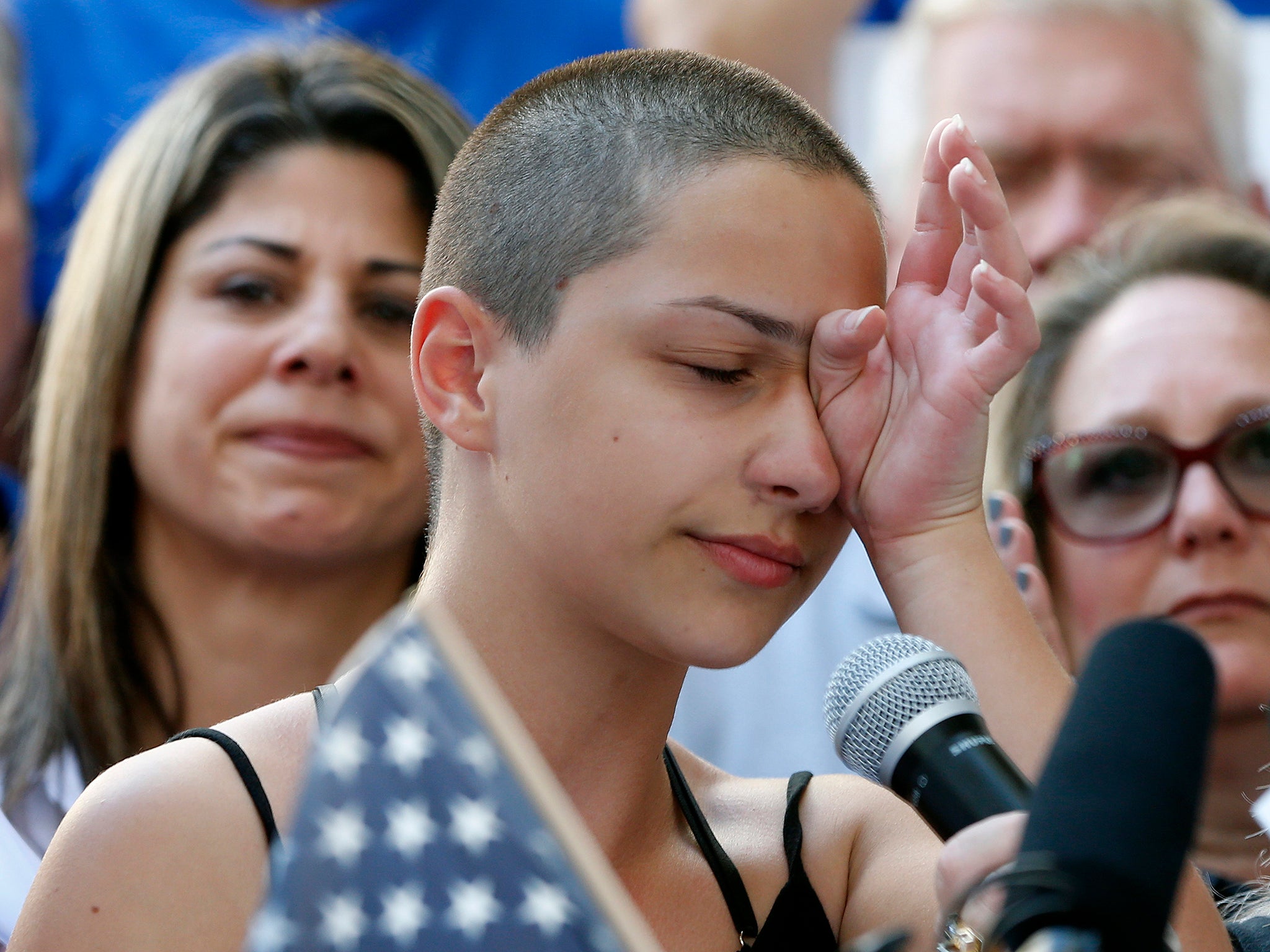 Emma Gonzalez speaks at a rally for gun control at the Broward County Federal Courthouse in Fort Lauderdale, Florida, three days after the Parkland shooting