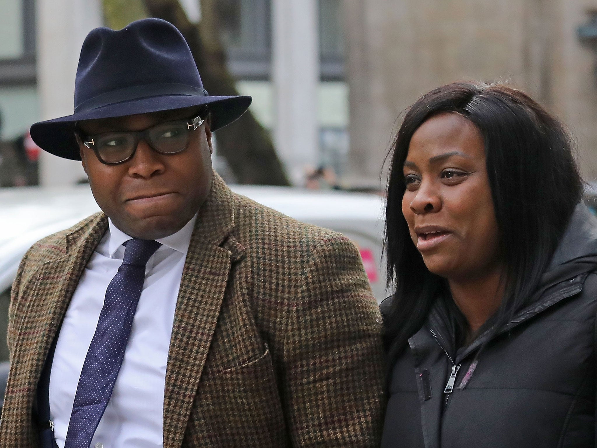 Isaiah Haastrup’s mother, Takesha Thomas, and father, Lanre Haastrup, outside the High Court in London