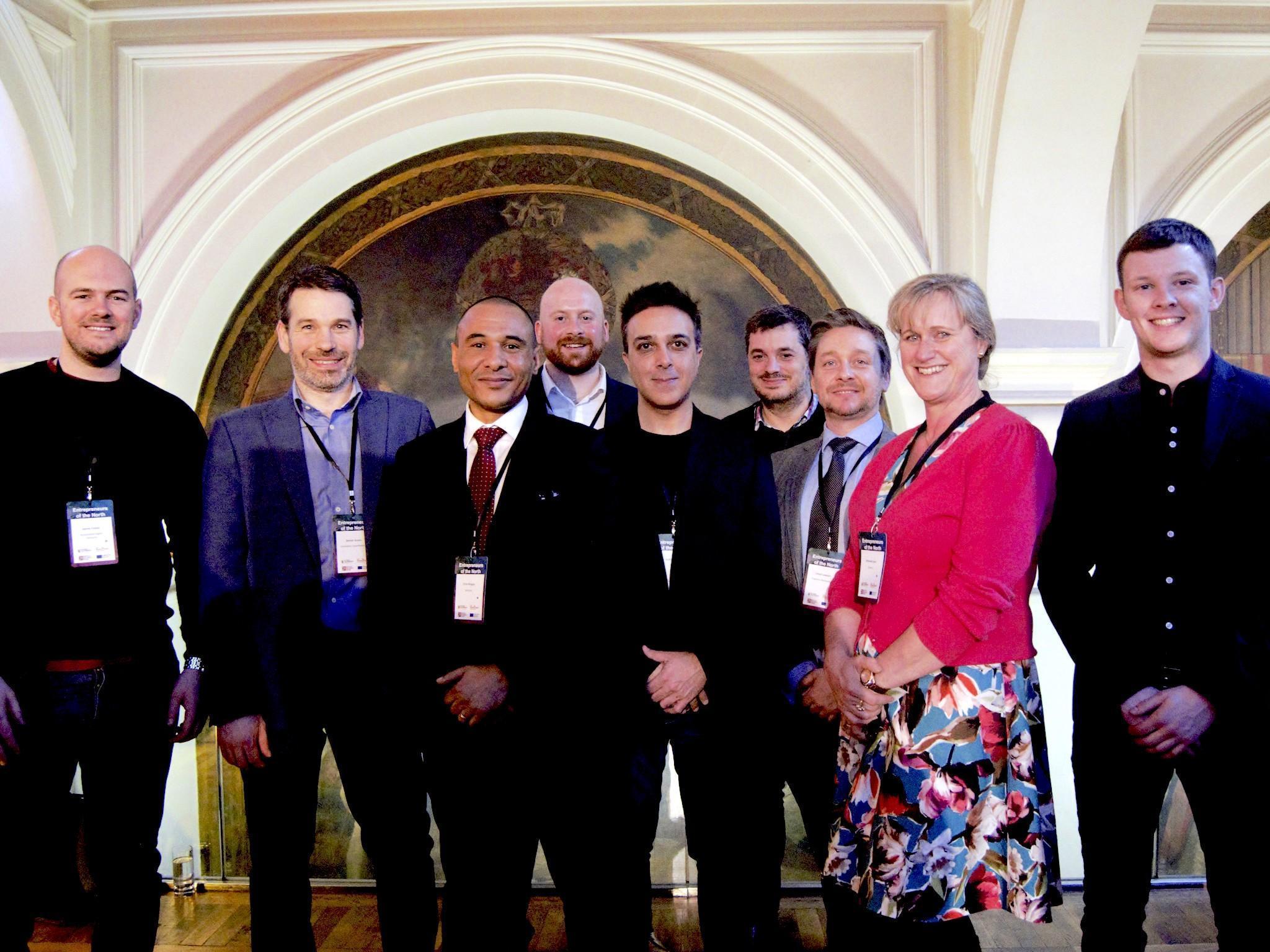 Pitch perfect: entrepreneurs like Kevin Beales (fourth from right), Amanda Lyne (second from right) and Jamie Rawsthorne (right) are heading south to try to bridge the gap