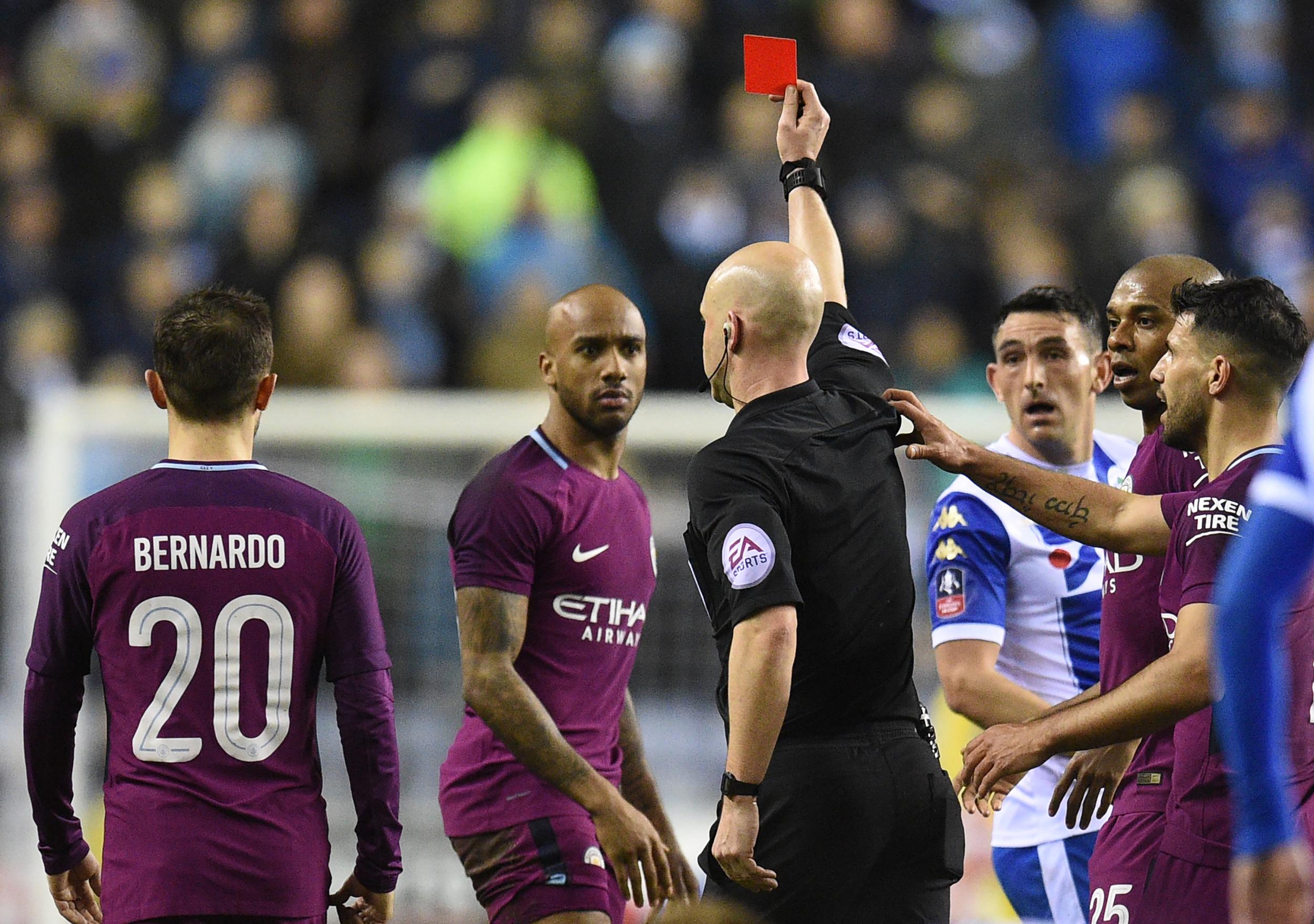 Delph looked aghast to be sent off against Wigan