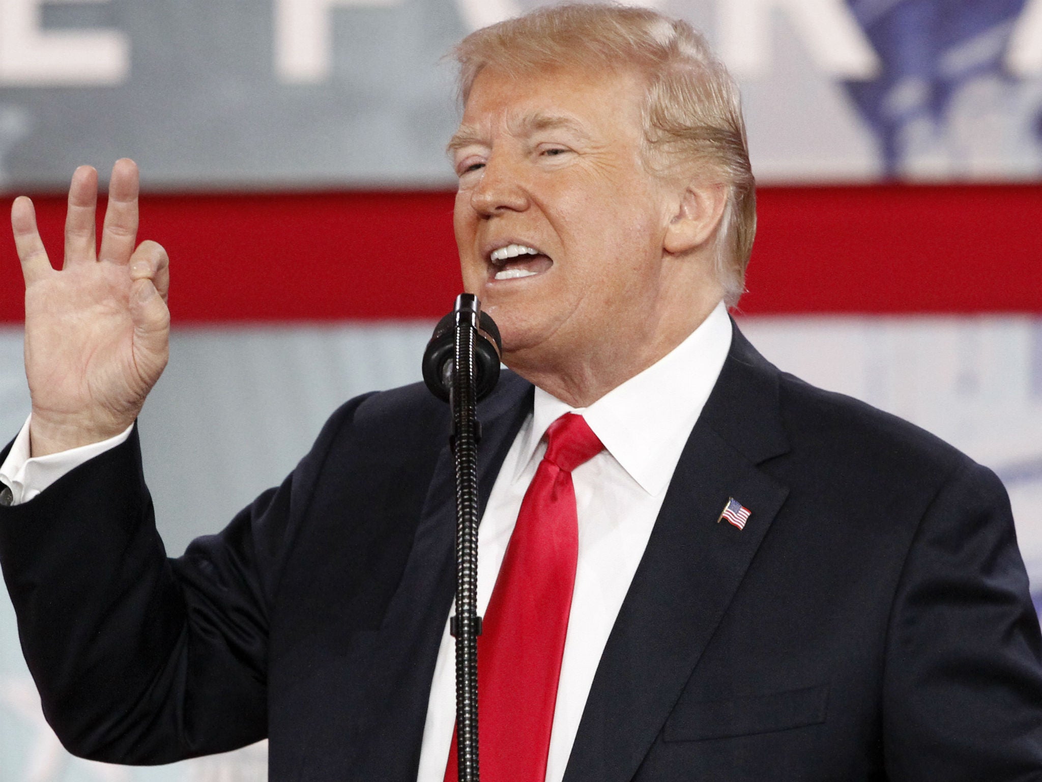 Donald Trump speaks to the Conservative Political Action Conference at National Harbor, Maryland