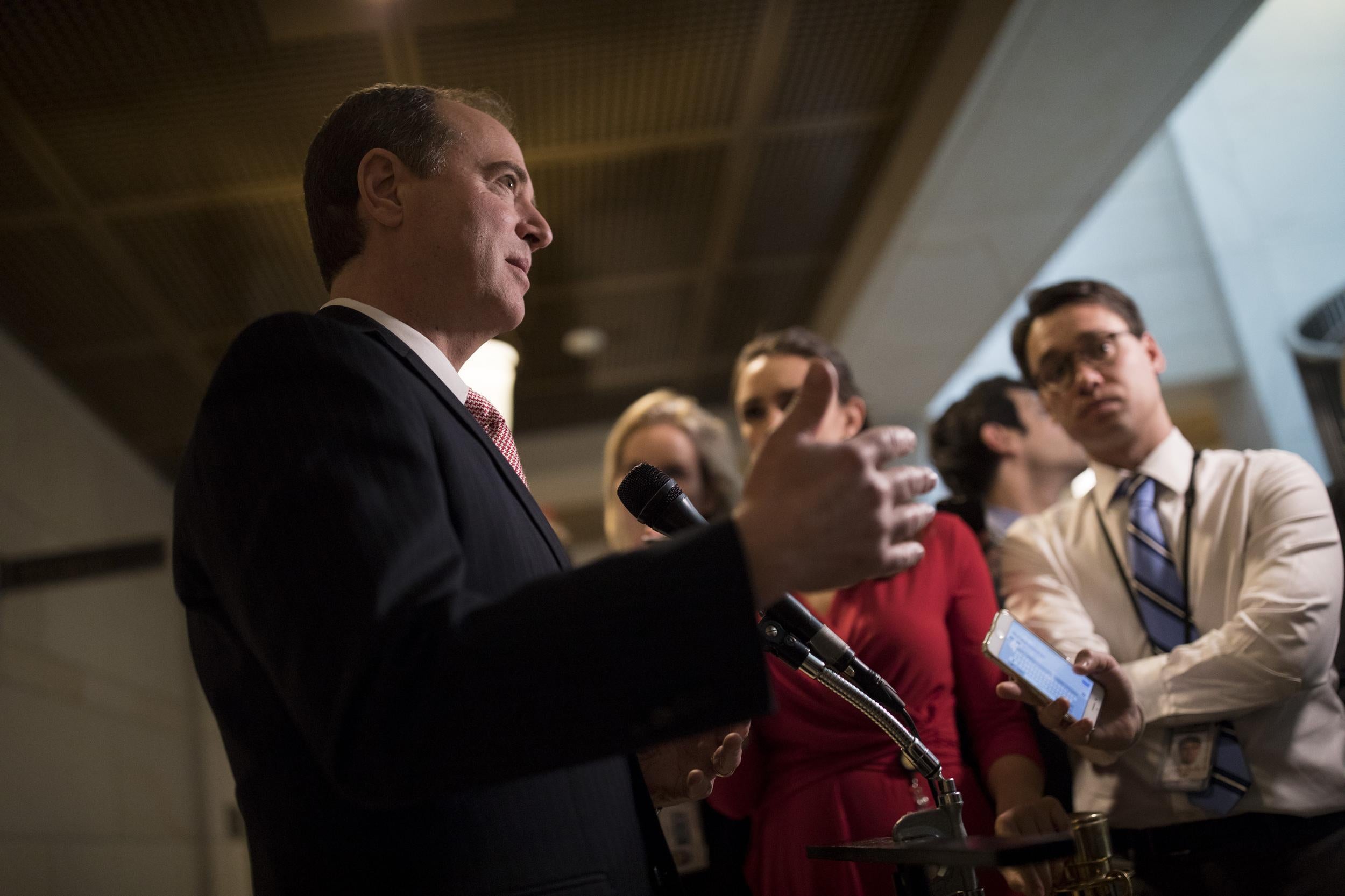 Adam Schiff, Ranking Member on the House Intelligence Committee, speaks with reporters on Capitol Hill on