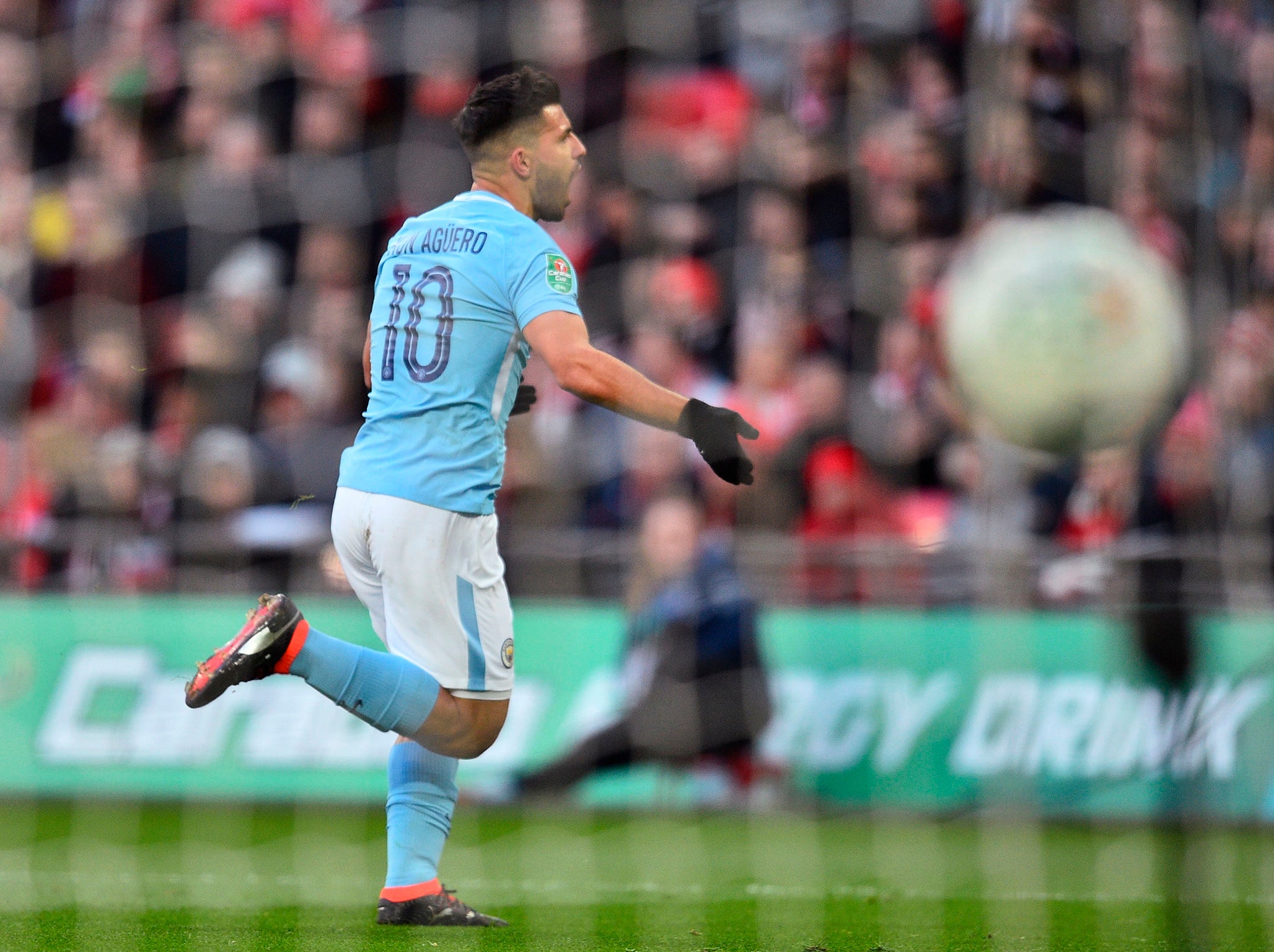 Sergio Aguero celebrates his opening goal