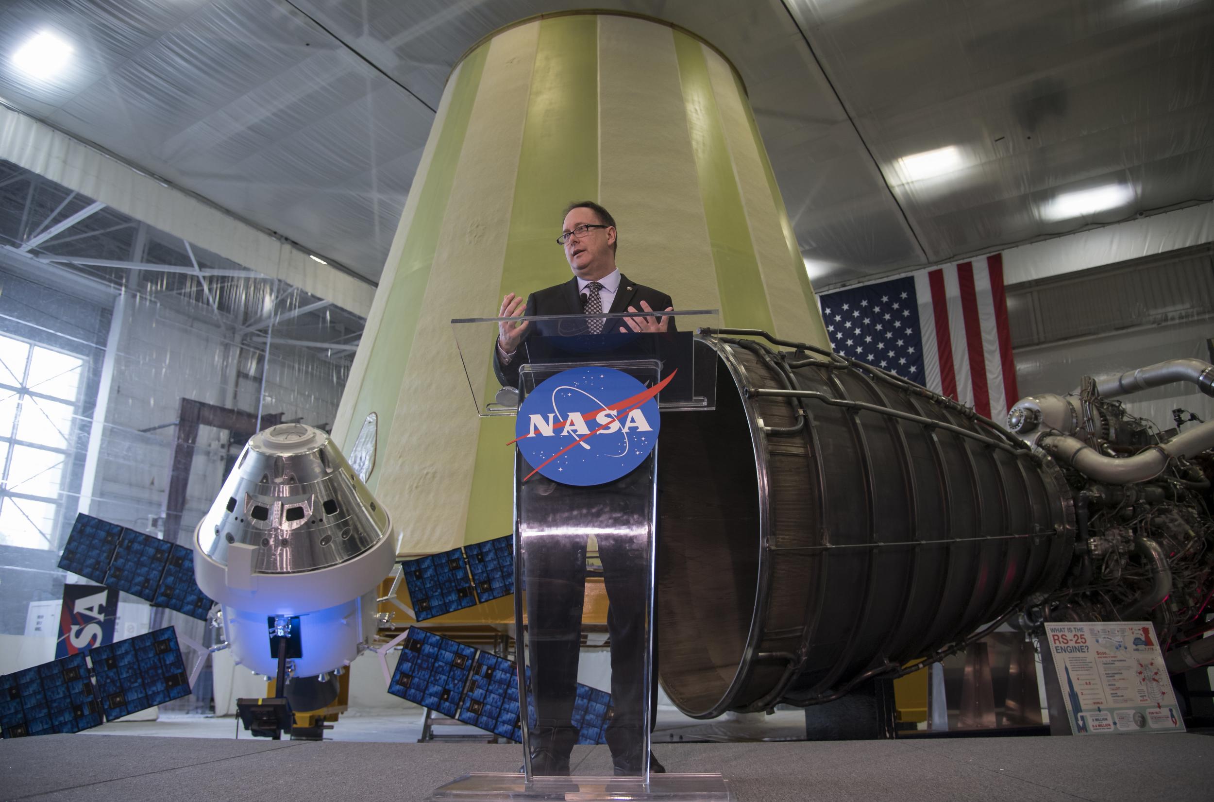 Nasa’s Robert Lightfoot, responds to the budget at the Marshall Space Flight Centre in Hunstville, Alabama