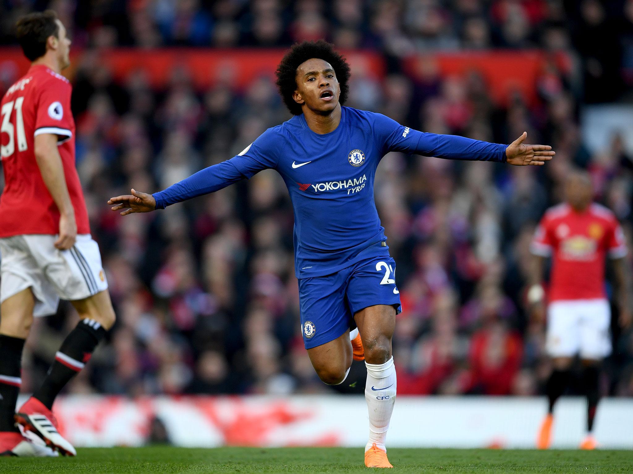 Willian celebrates his goal for Chelsea at the weekend