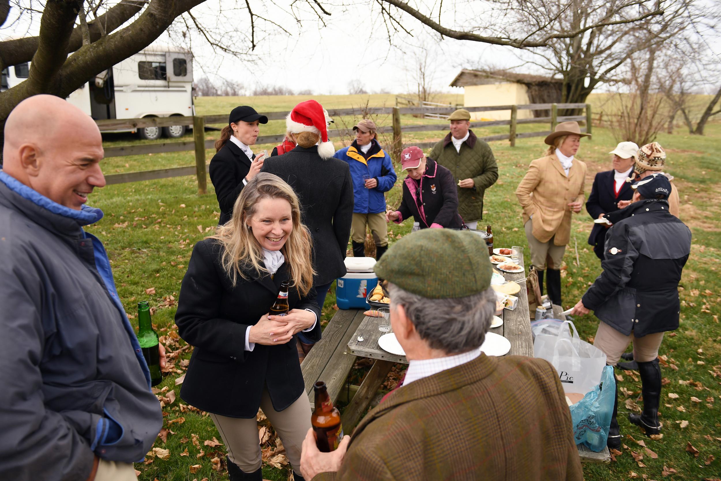 Members of the Potomac Hunt socialise after a fox hunt last December