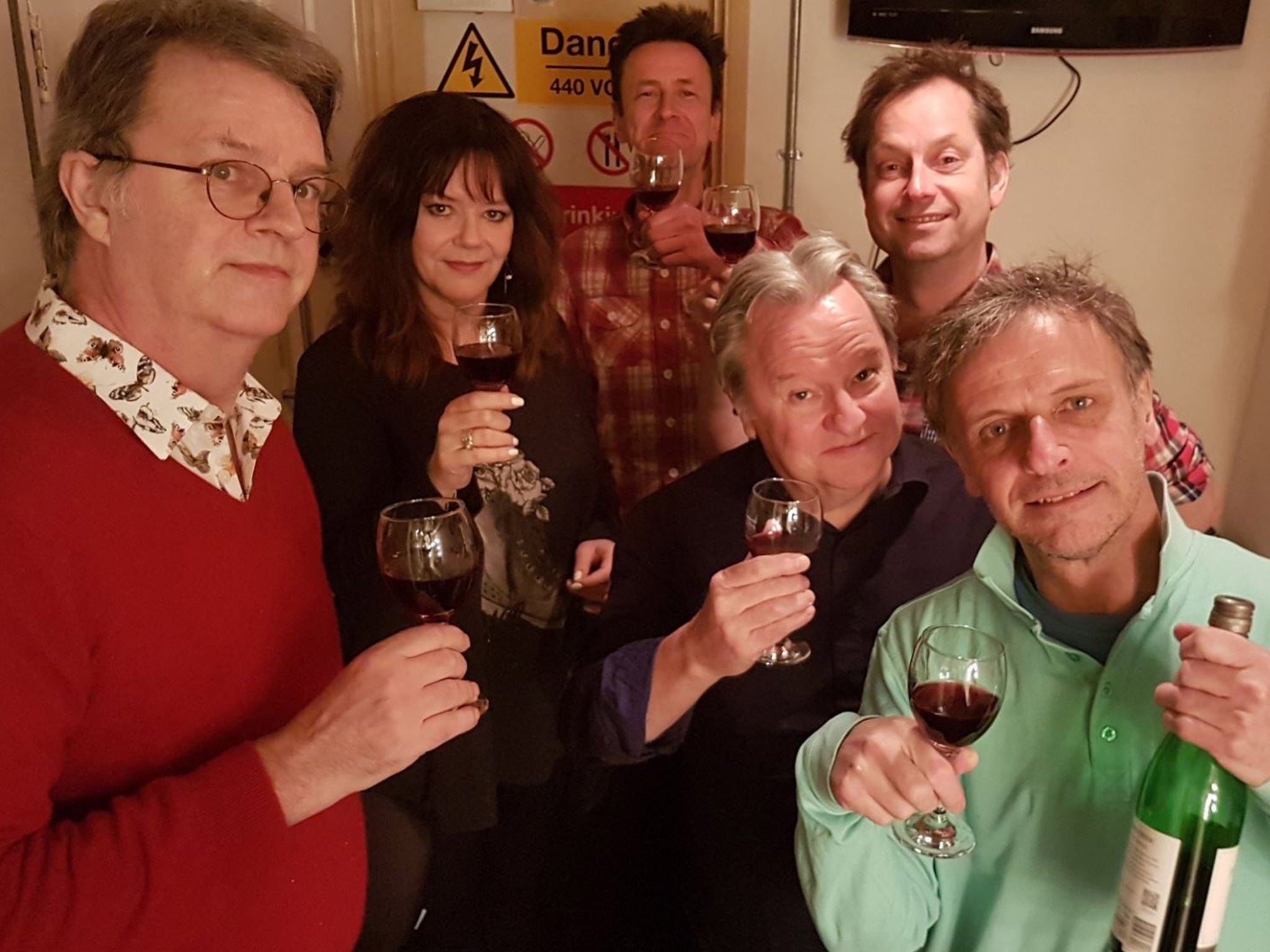 Paul Merton (left) joined fellow Comedy Store Players to raise a glass of red to Kinnie after the news of his death (Comedy Store)