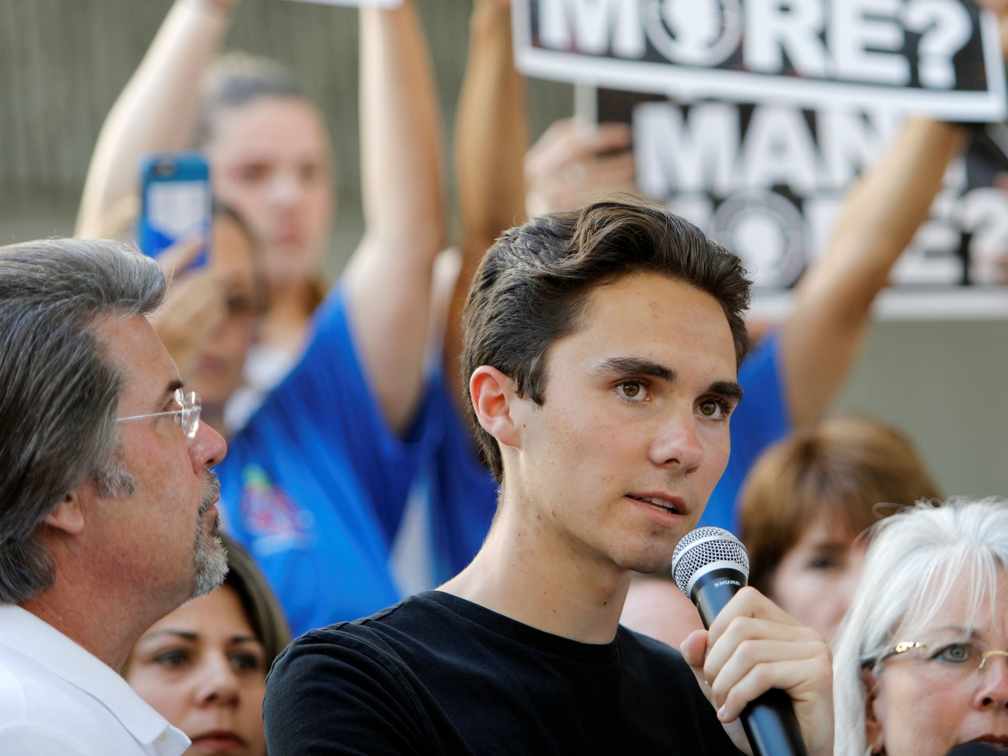 David Hogg speaks at a rally calling for more gun control, in Fort Lauderdale, Florida