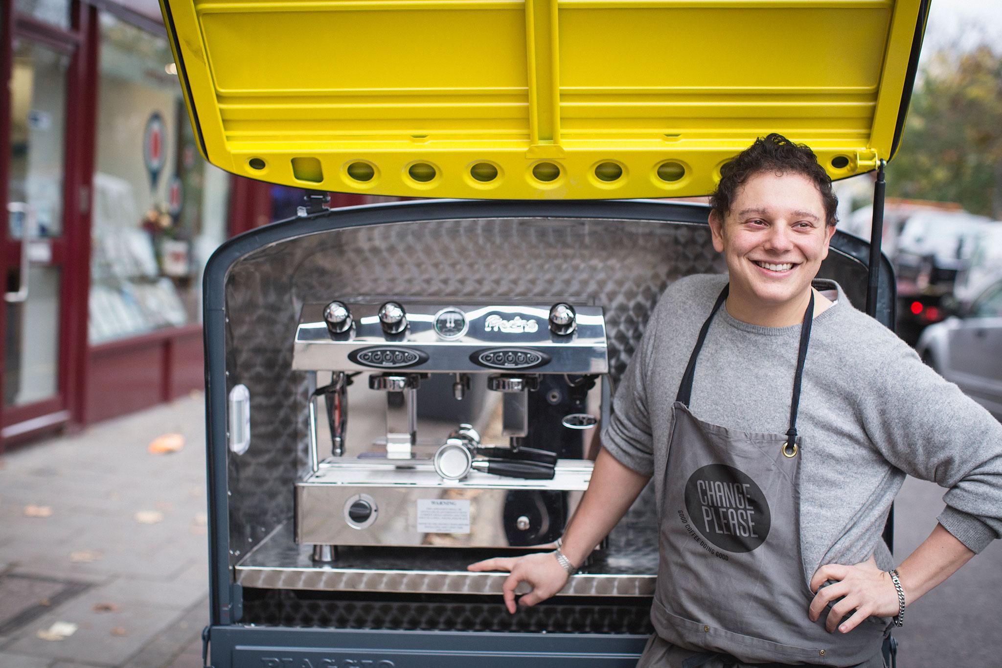 Founder, Cemal Ezel with one of his company’s coffee vans