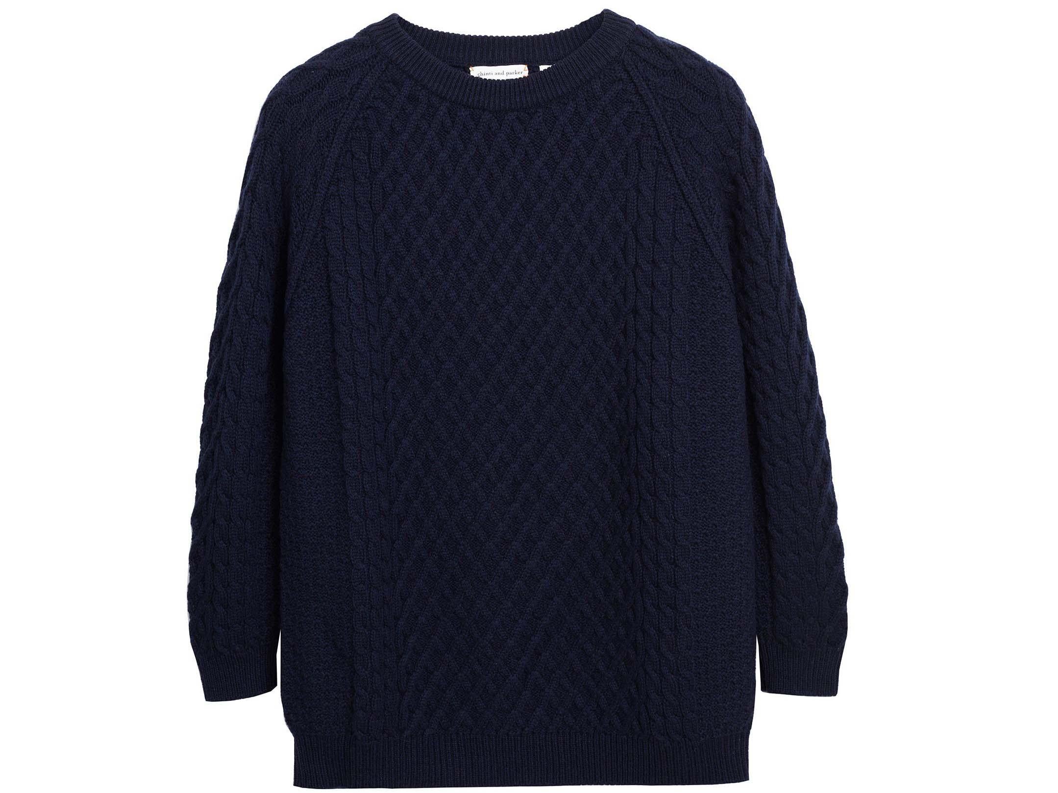 Midnight Blue Aran Boyfriend Sweater, £350, Chinti &amp; Parker