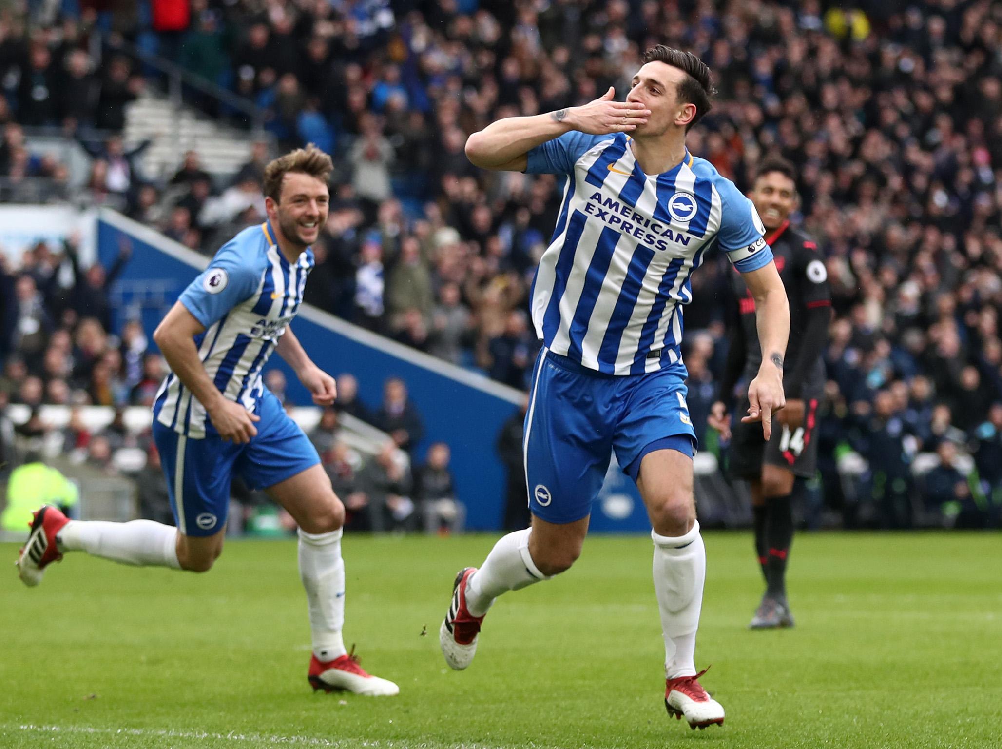 Lewis Dunk celebrates putting Brighton ahead