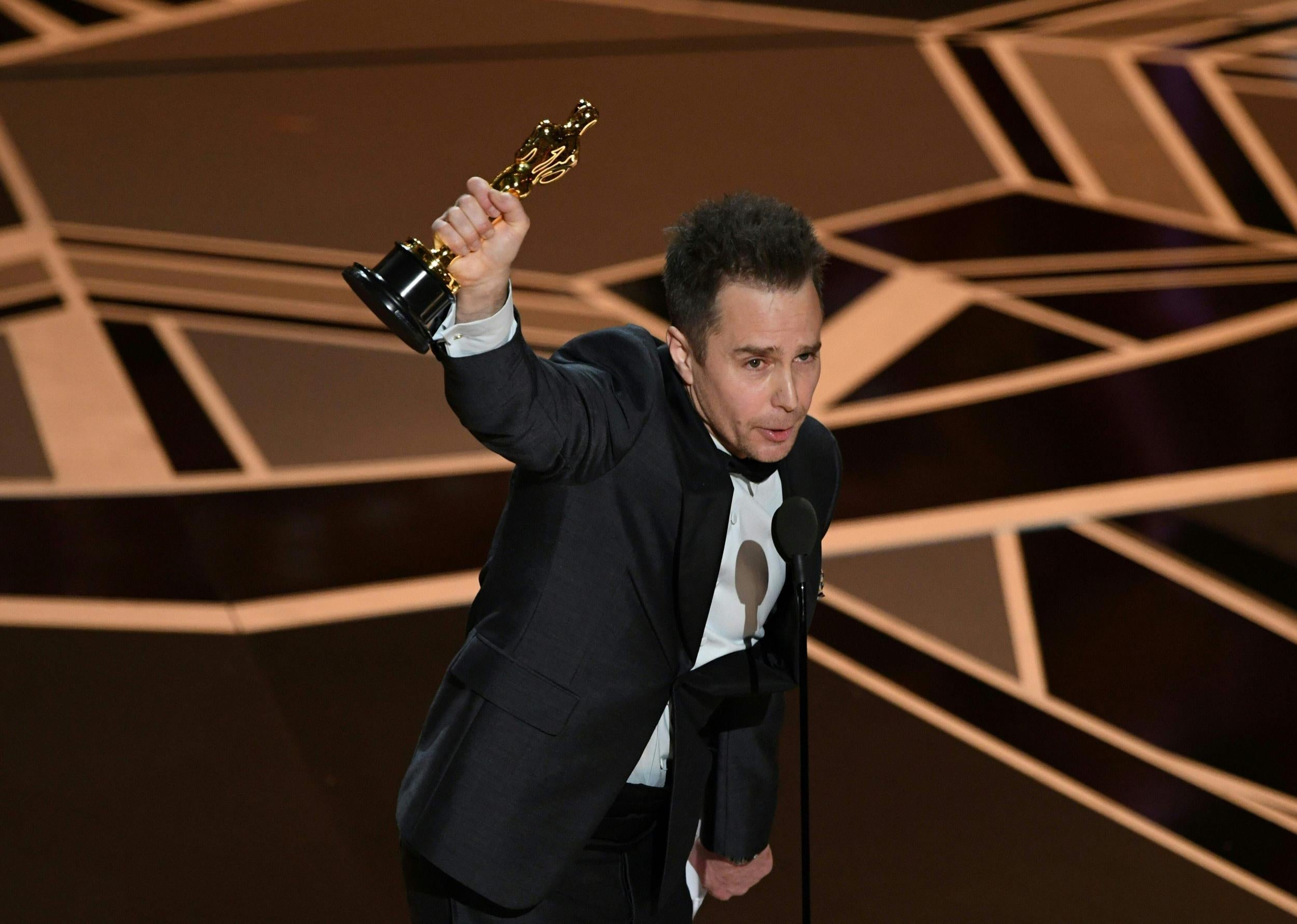 Rockwell accepts the Oscar for Best Supporting Actor in ‘Three Billboards Outside Ebbing, Missouri’ (AFP/Getty)