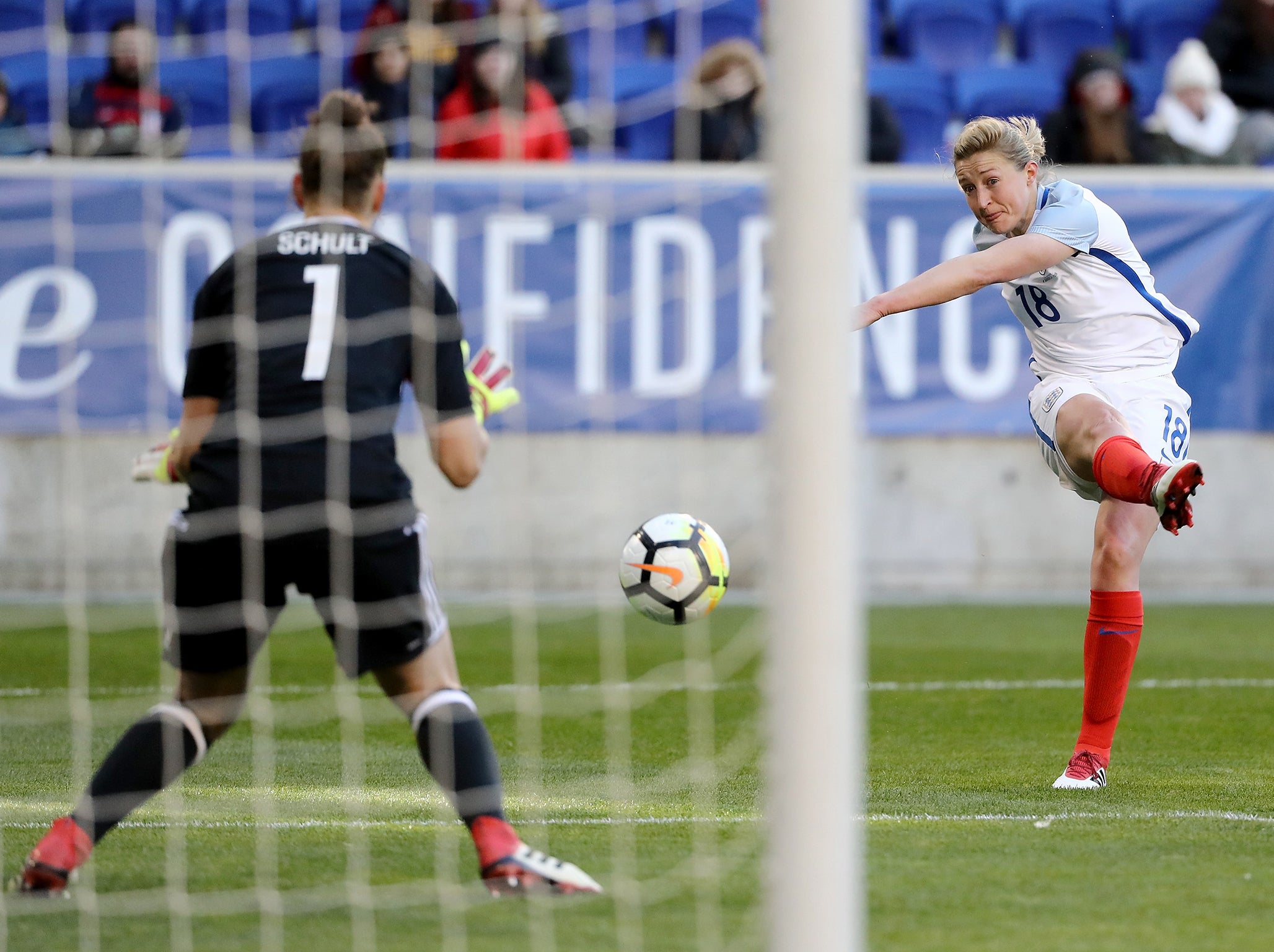 Ellen White goes close for England