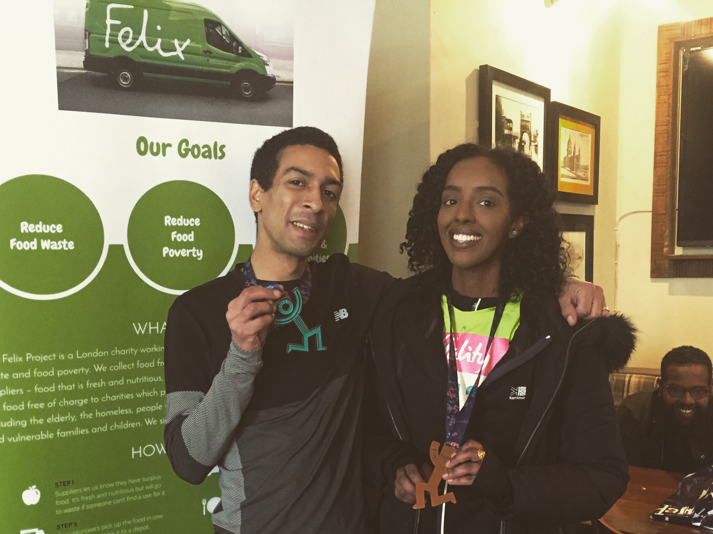 Marcus Roberts (left) after running 13 miles