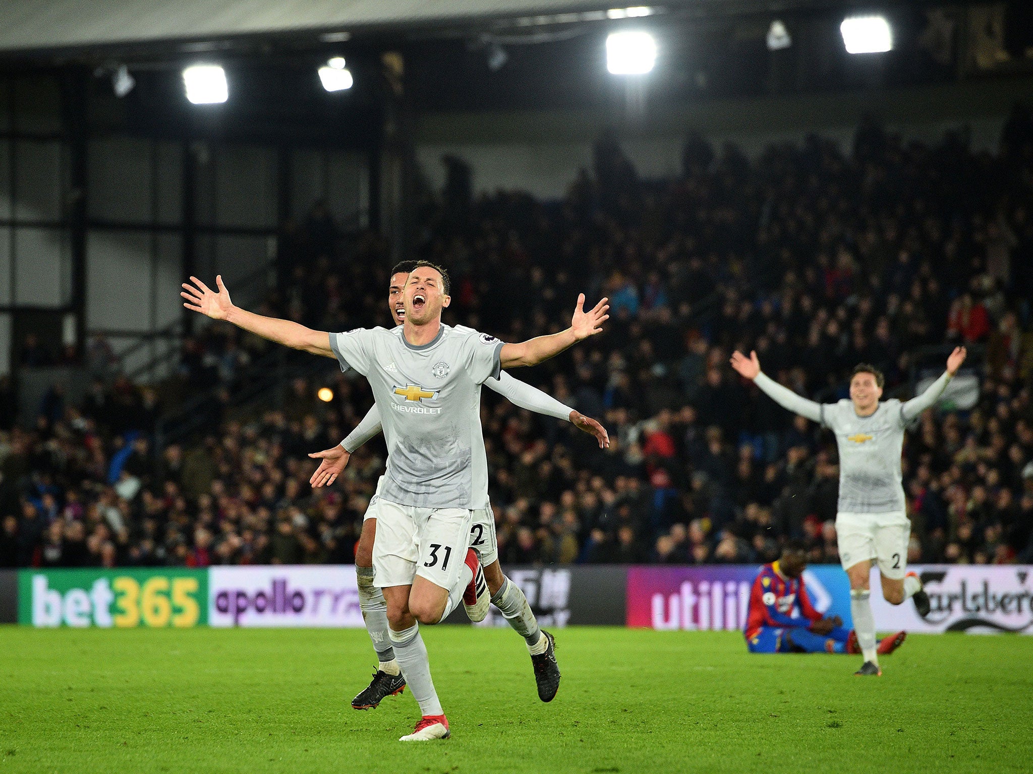 Nemanja Matic celebrates his late winner for Manchester United