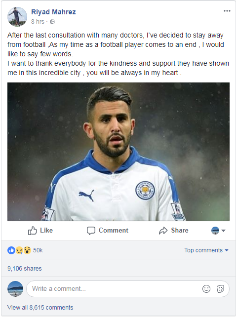 Mahrez dismissed the above Facebook post as a hack