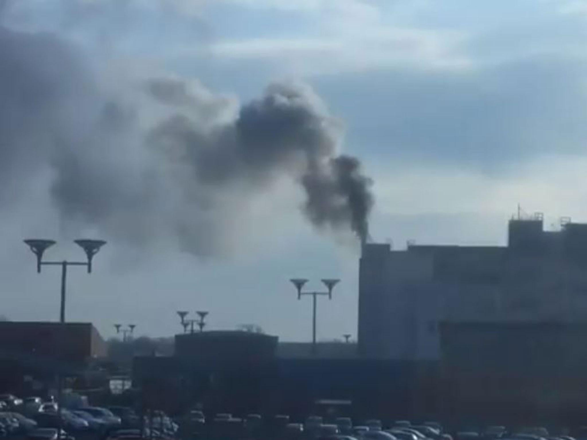 Footage on Twitter showed black smoke rising from part of the hospital and pictures showed firefighters tackling the blaze with a jet of water