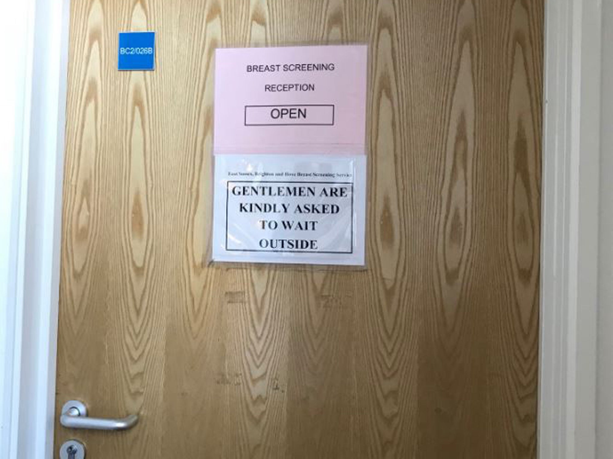 The sign on the door of the breast screening reception at the Park Centre for Breast Care