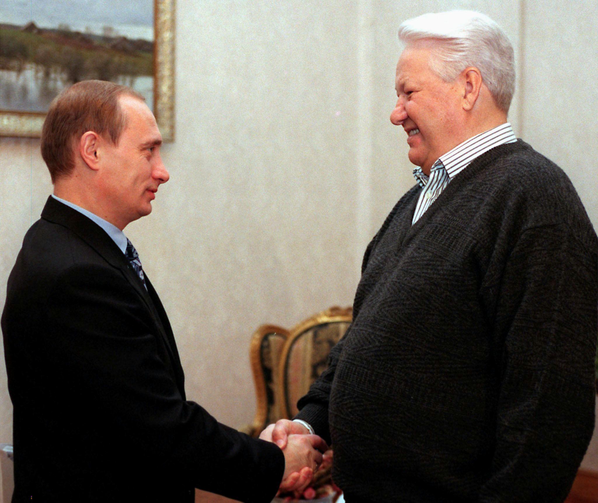 Boris Yeltsin, left, with Vladimir Putin. The former believed US actions after the end of the Cold War amounted to a betrayal