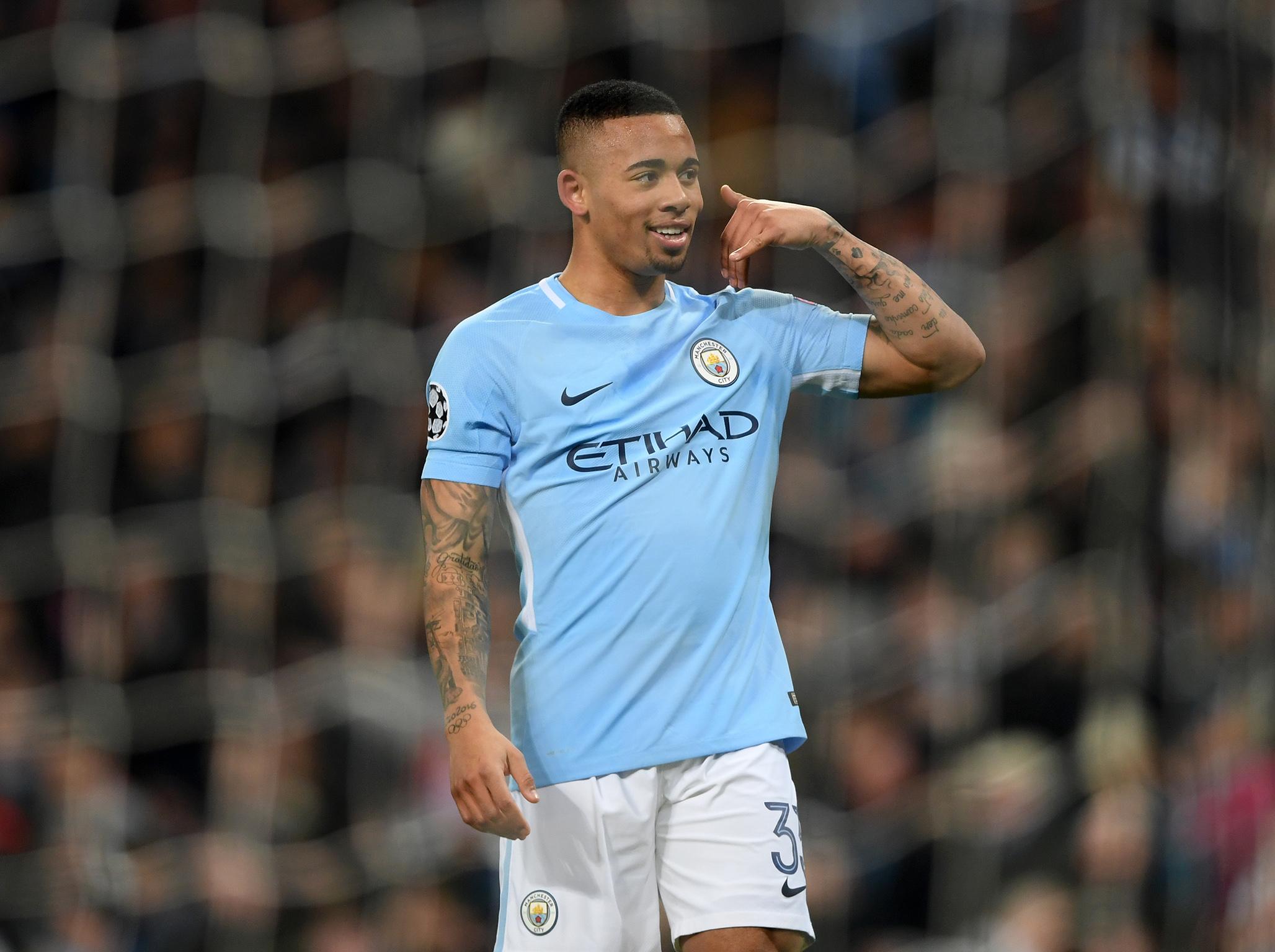 &#13;
Gabriel Jesus celebrates his opening strike &#13;