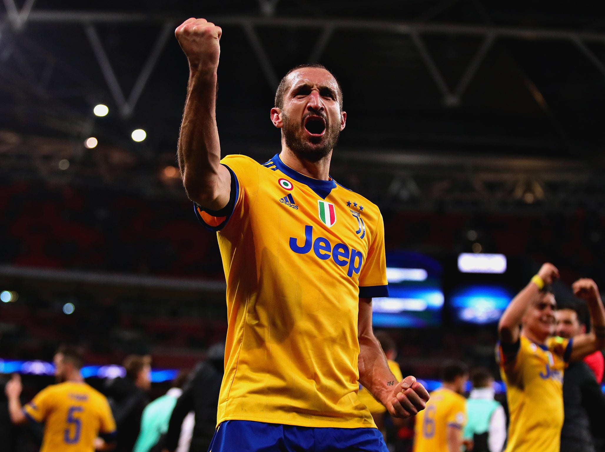 Giorgio Chiellini celebrates Juventus' comeback win