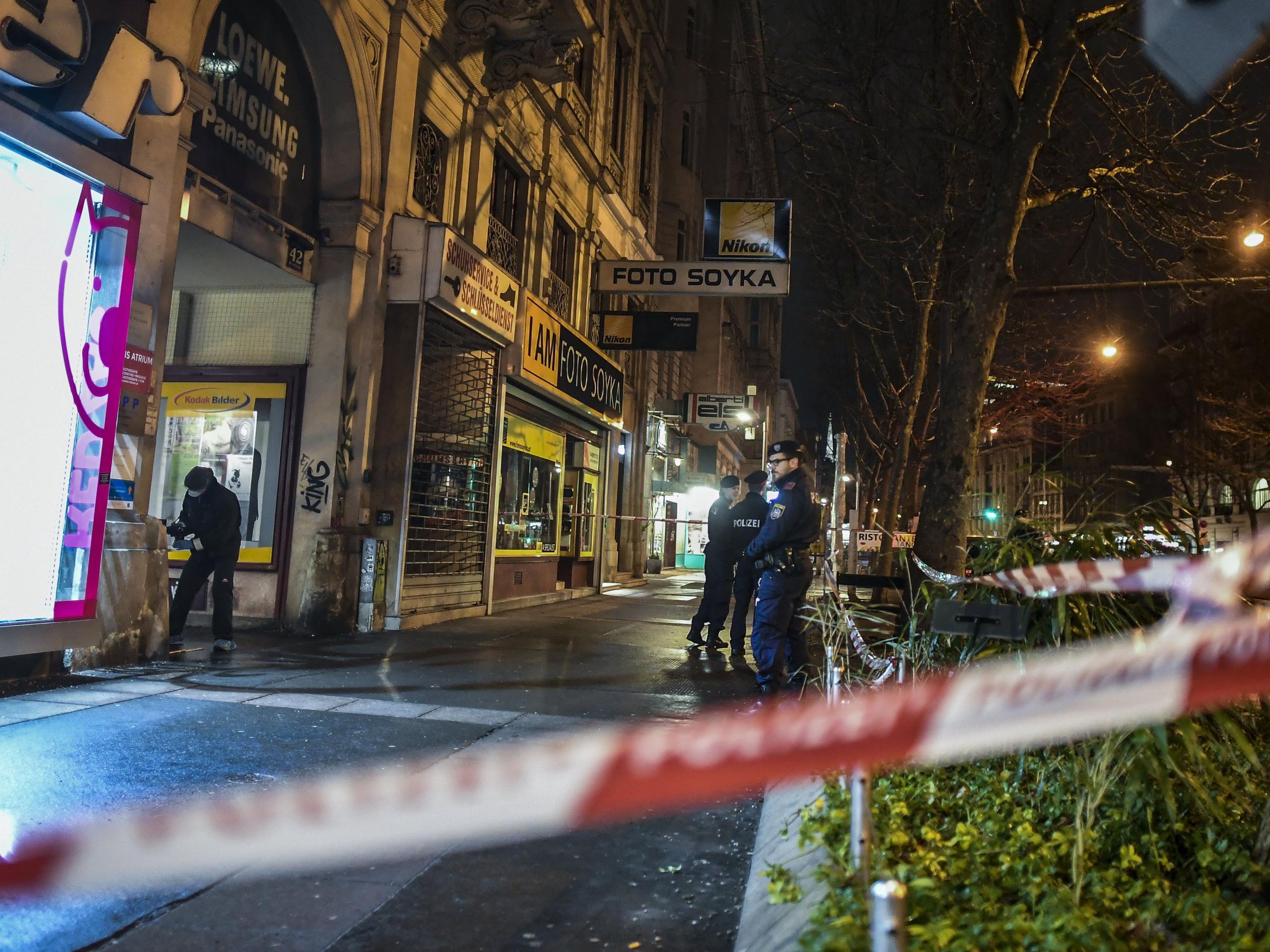 Police search the area at the Praterstrasse in Vienna