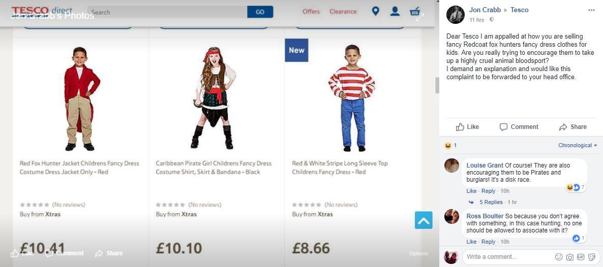 Customers were outraged by the fox-hunting costume designed for children (SWNS)