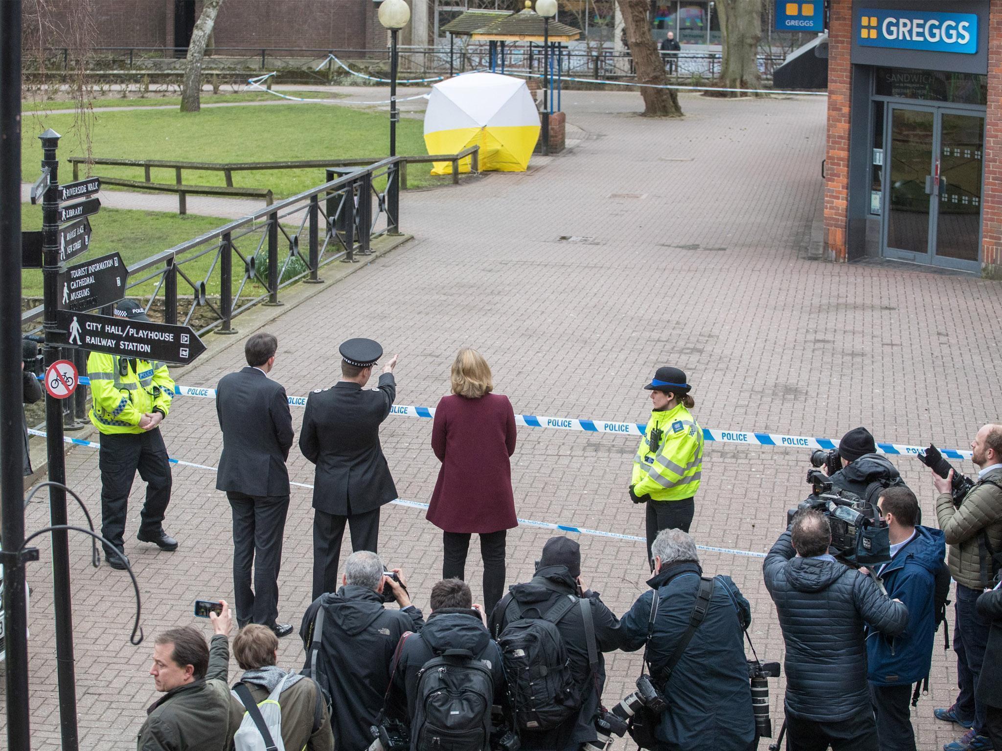 Home Secretary Amber Rudd visits the scene of the nerve agent attack in Salibsury