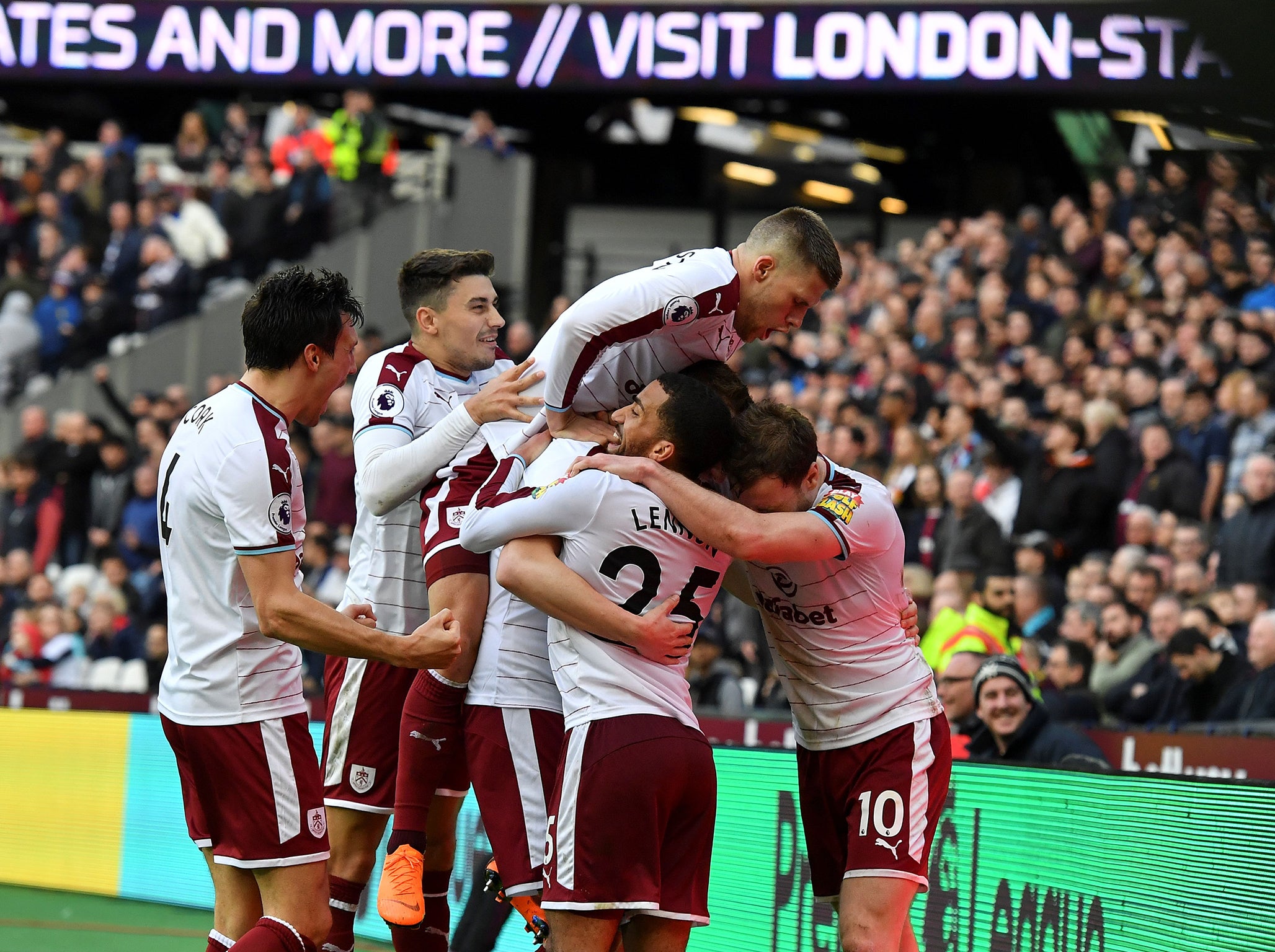 Burnley celebrate their third goal