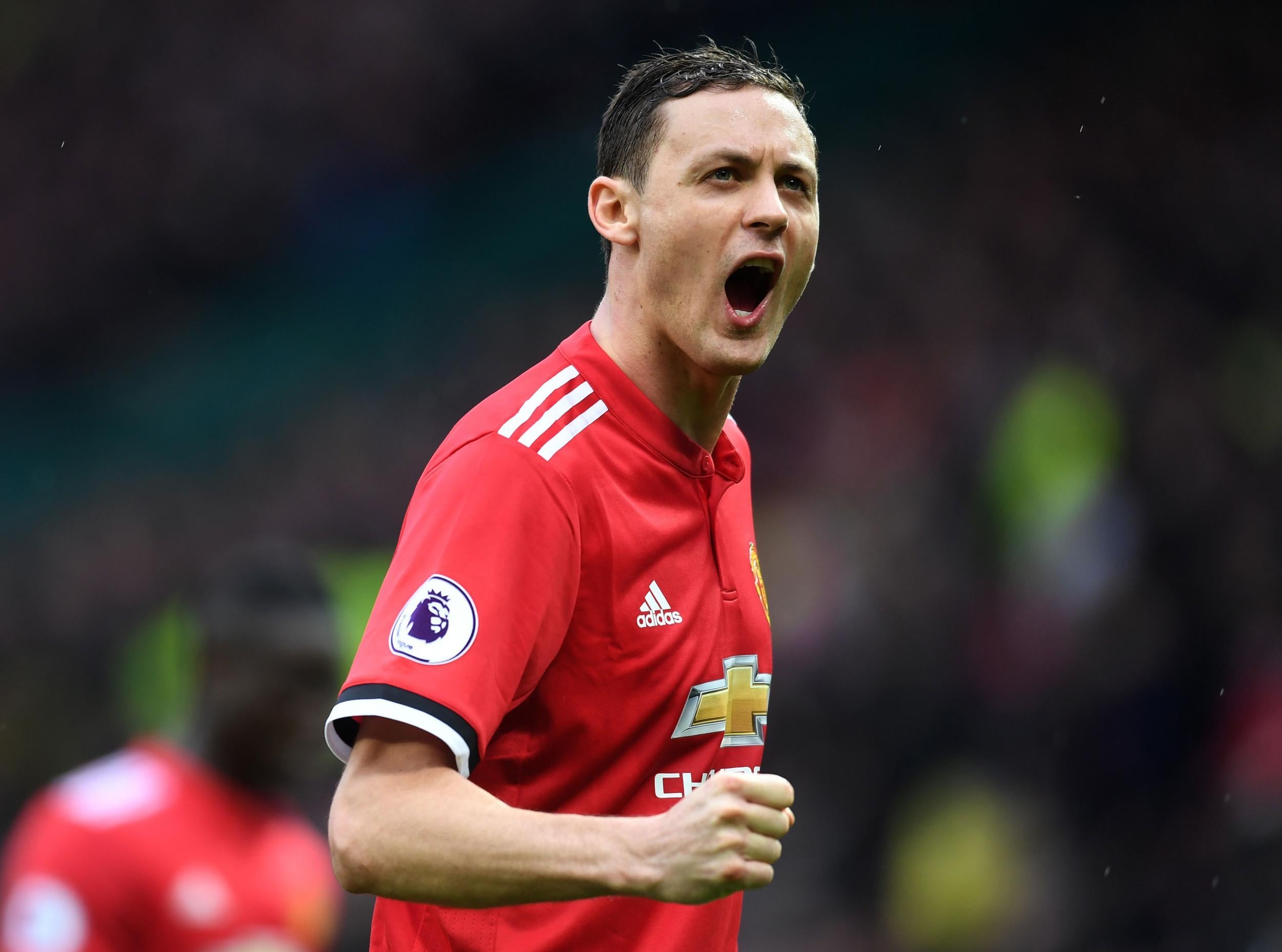 Nemanja Matic celebrates after United's 2-1 win over Liverpool