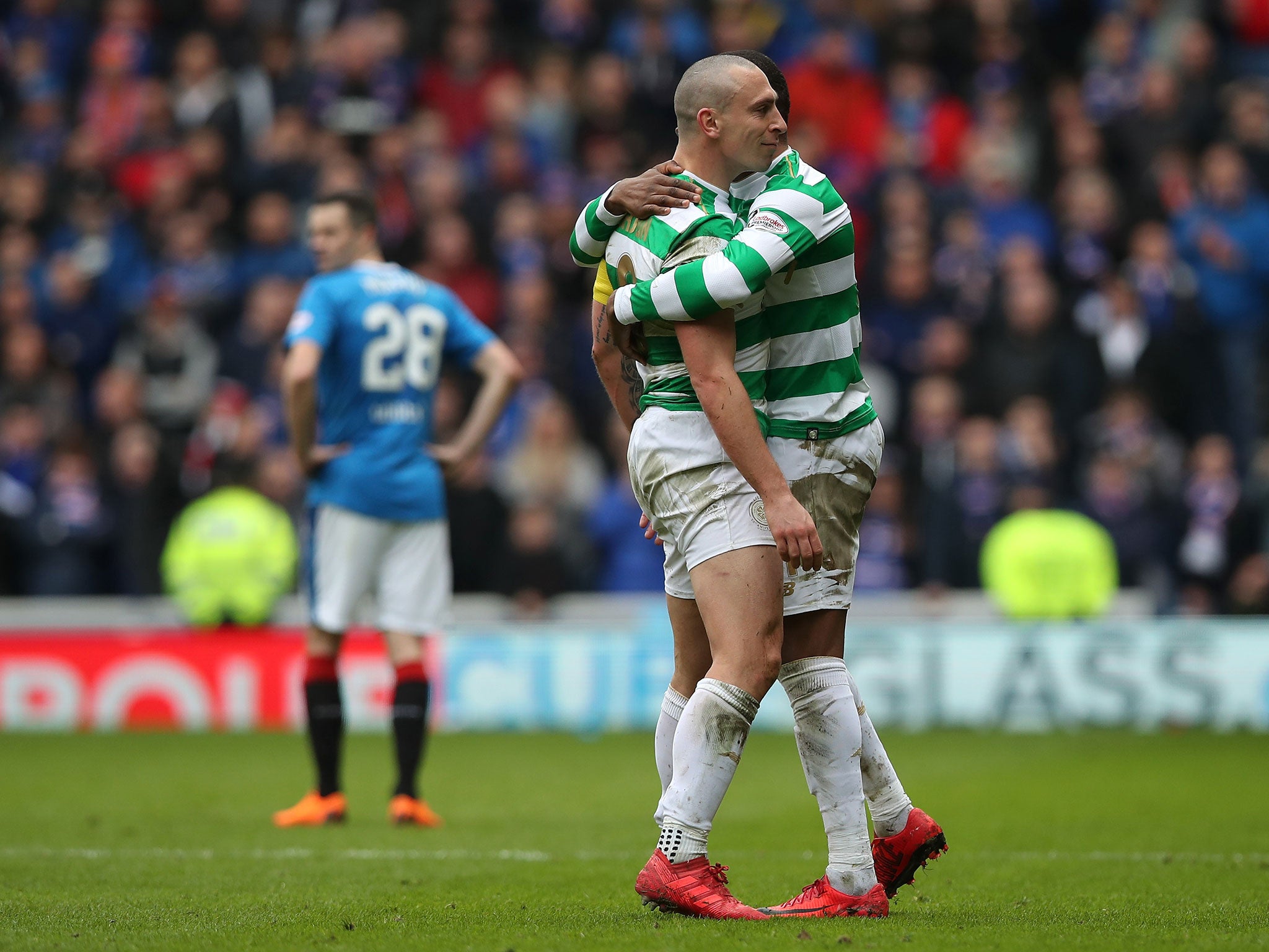 Scott Brown and Olivier Ntcham celebrate Celtic's second