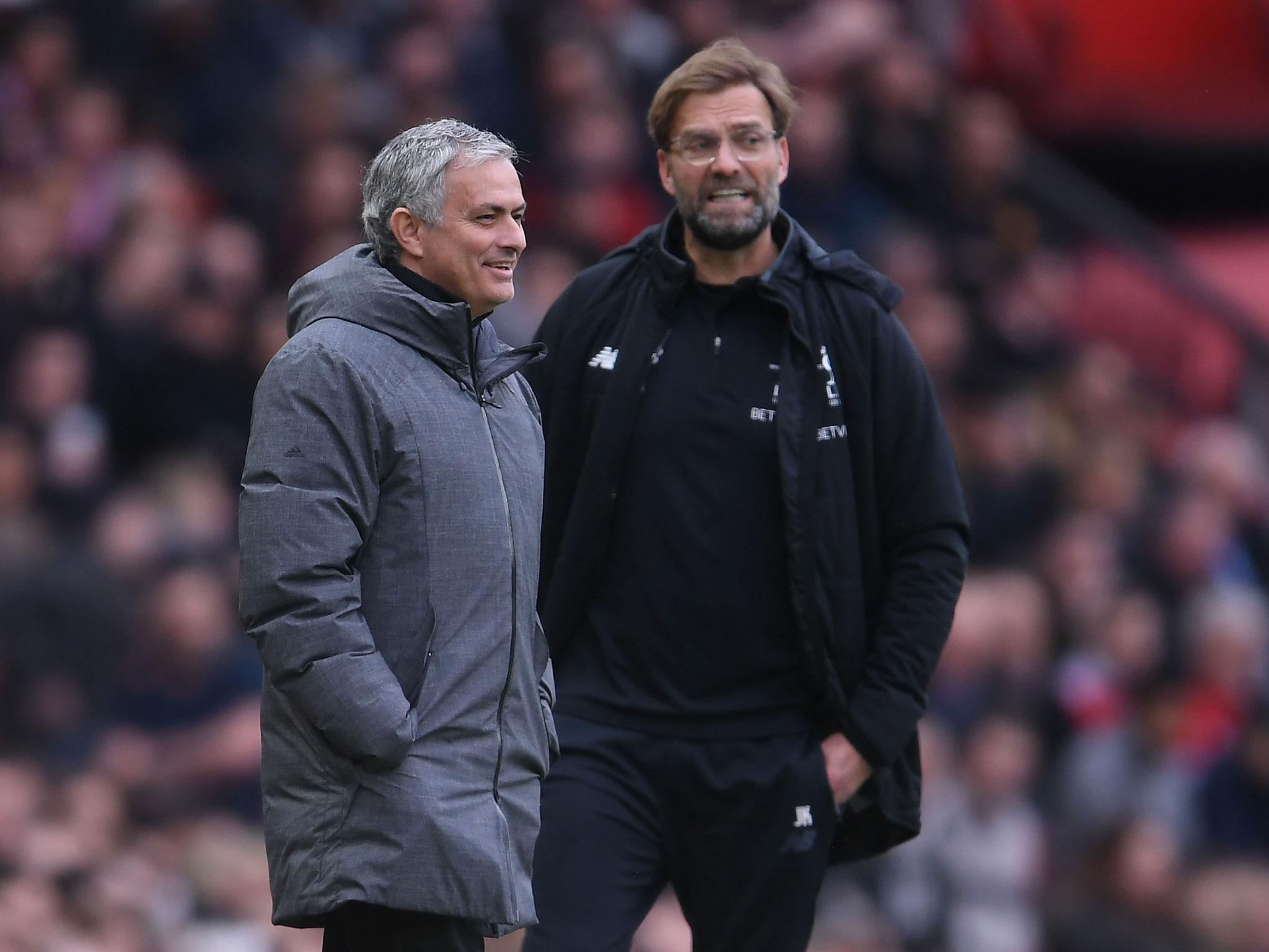 Jurgen Klopp and Jose Mourinho on the touchline at Old Trafford