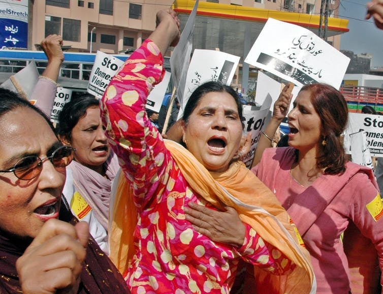 Mandatory hijab laws in Iran spurred similar policies in Pakistan, leading to protests such as this one in Lahore in 2006