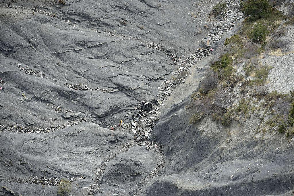 This aerial photo taken from a helicopter shows debris at the crash site