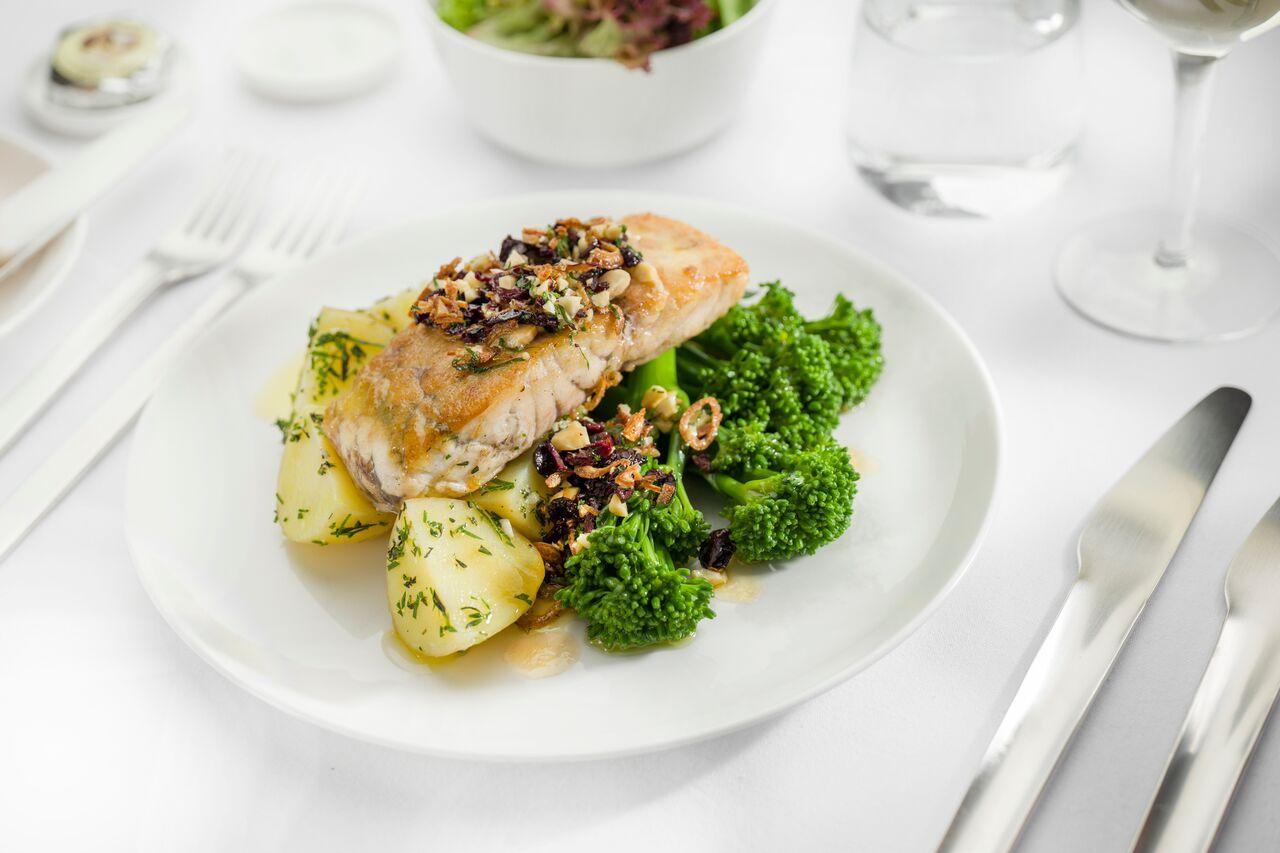 Haute cuisine: the barramundi served to business-class passengers at 40,000 feet