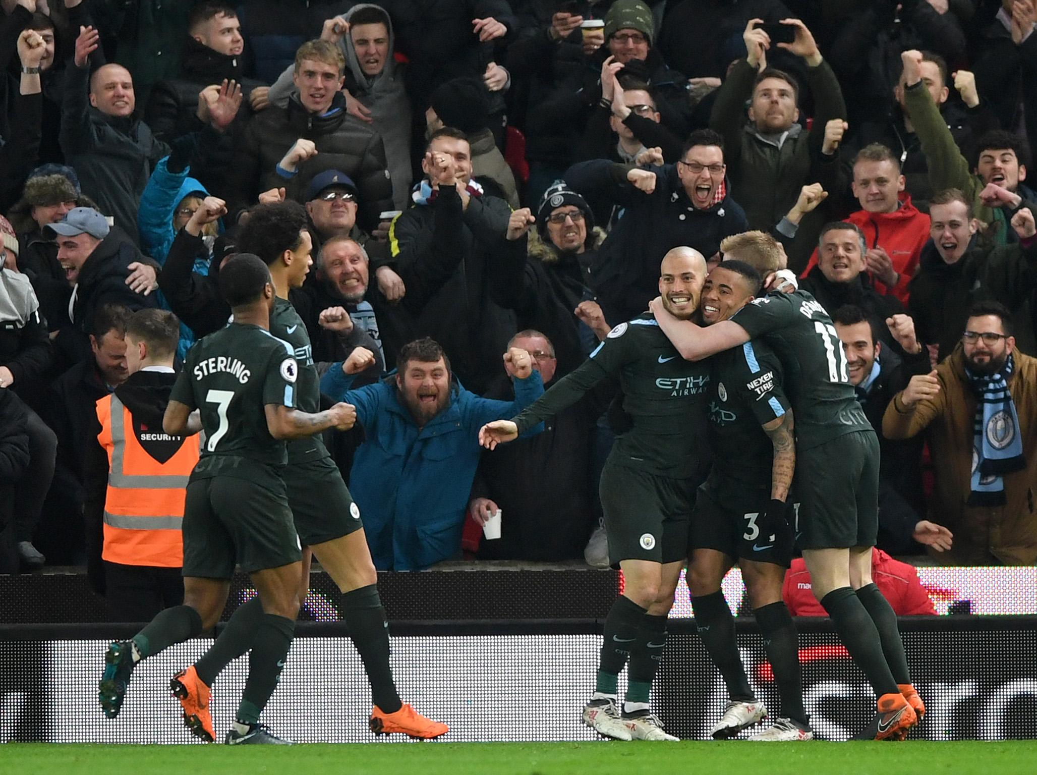 Manchester City celebrate their second goal