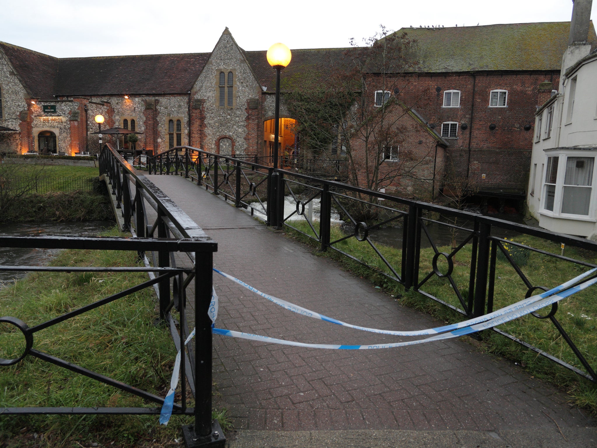 The police cordon outside The Mill pub in central Salisbury