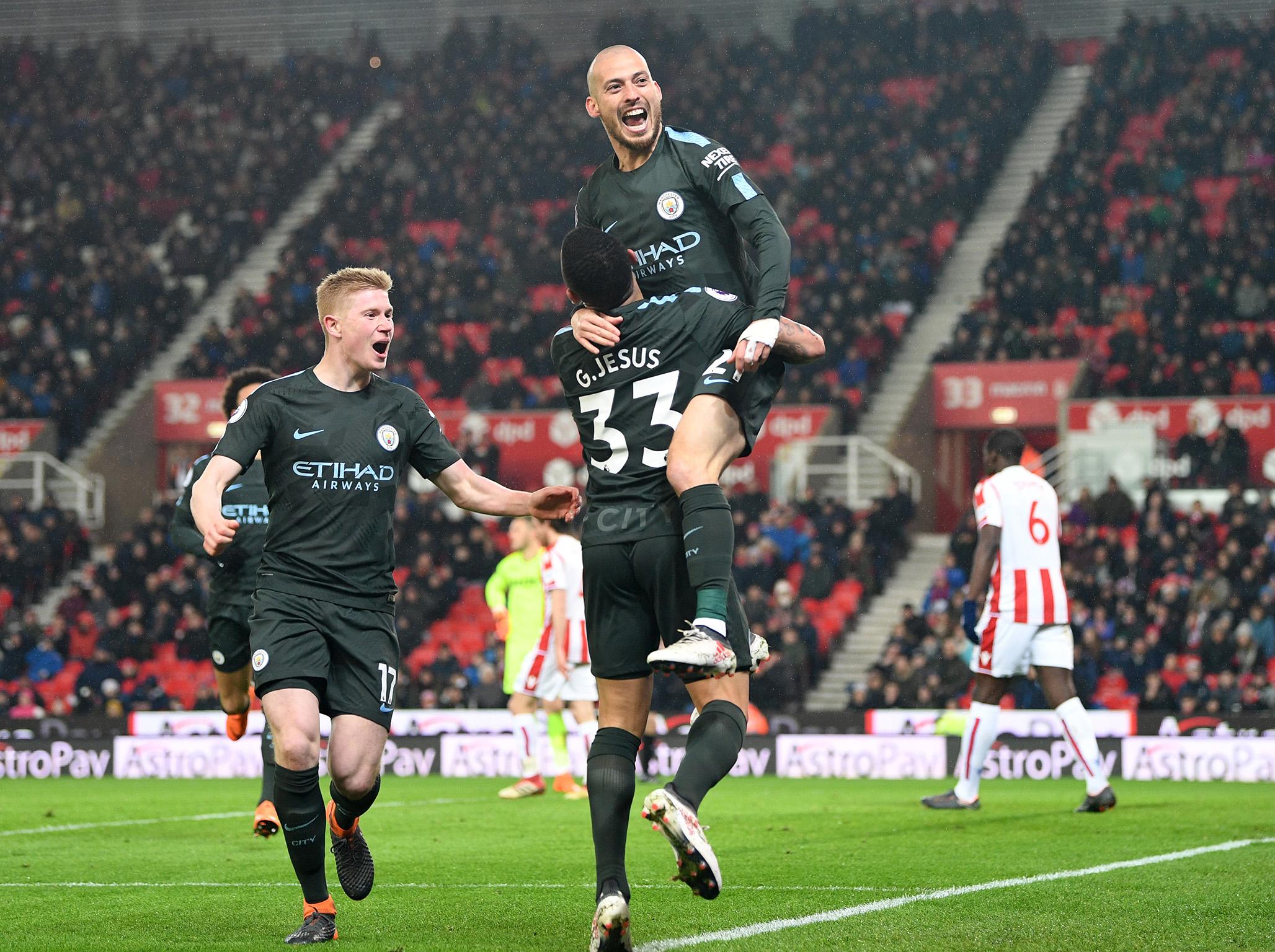 David Silva celebrates City’s second goal of the night