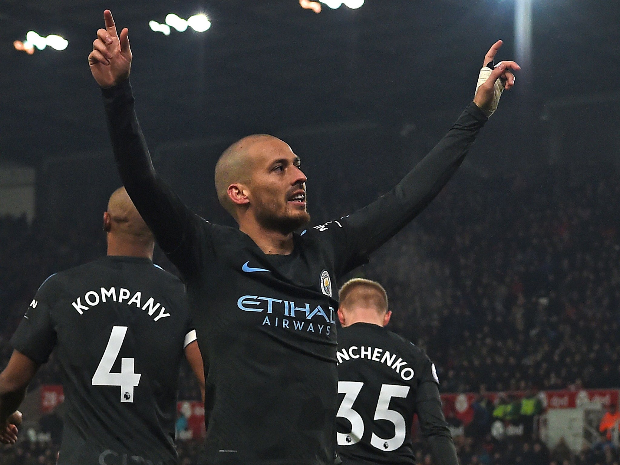 Silva scored twice to help City beat Stoke