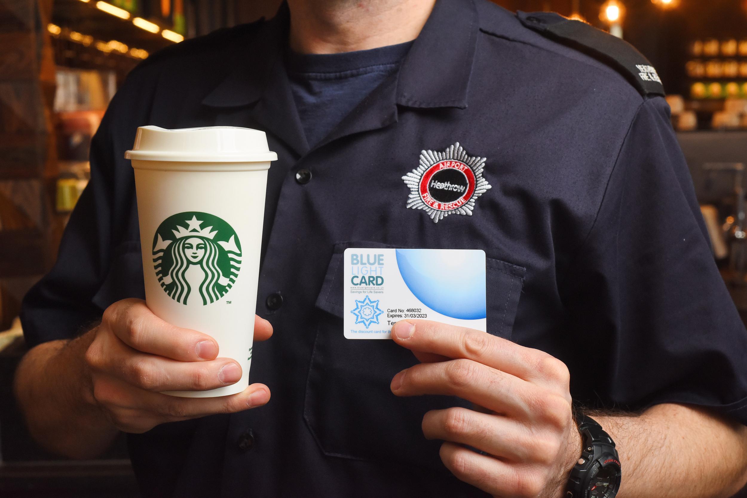 Anyone who works in the UK emergency services, the NHS or the armed forces can apply for the Blue Light Card or the Defence Privilege Card and receive a ten per cent discount at Starbucks